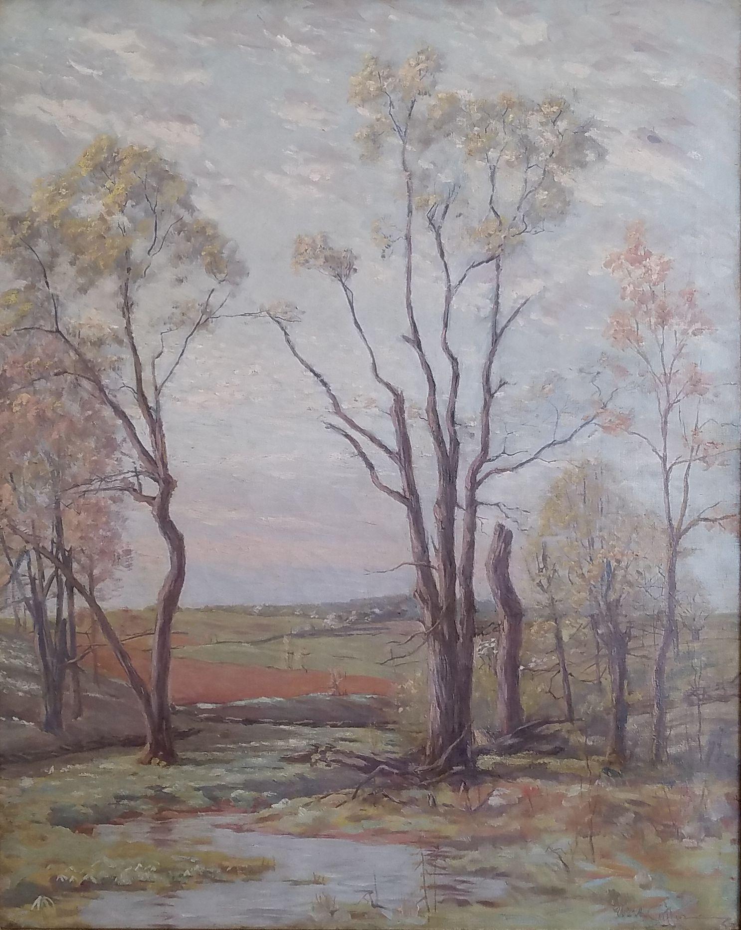 William Anderson Coffin (1855 - 1925)
Springtime Landscape, circa 1910
Oil on canvas
30 x 24 inches
Signed lower right


Landscape and figure painter William Anderson Coffin was born in Allegheny, Pennsylvania in 1855.  After study at Yale