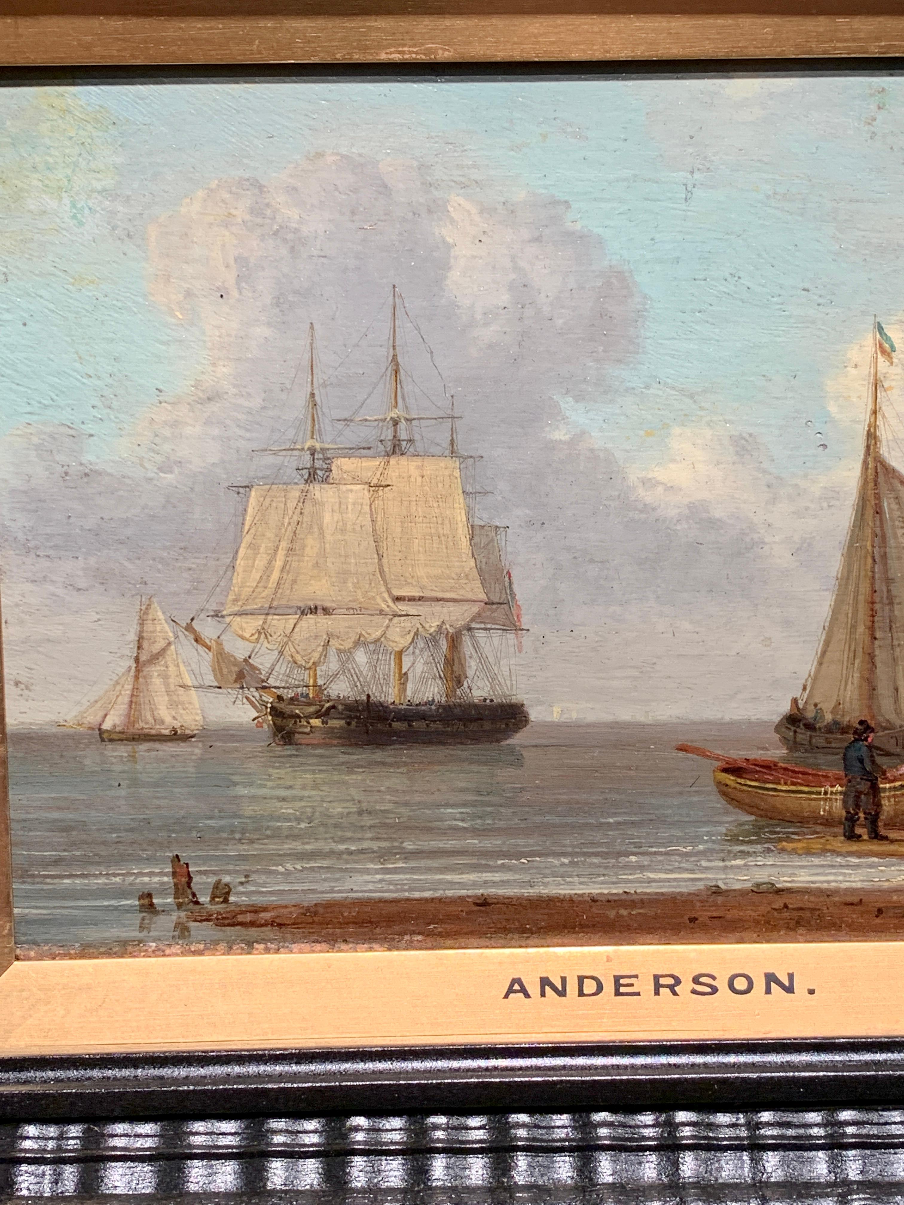 Antique English 19th century marine scene - Painting by William Anderson