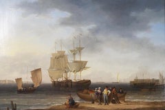 Figures unloading a boat at low tide, off Margate