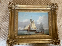 Georgian Victorian Marine Oil Painting Shipping Scene possibly Isle of Wight
