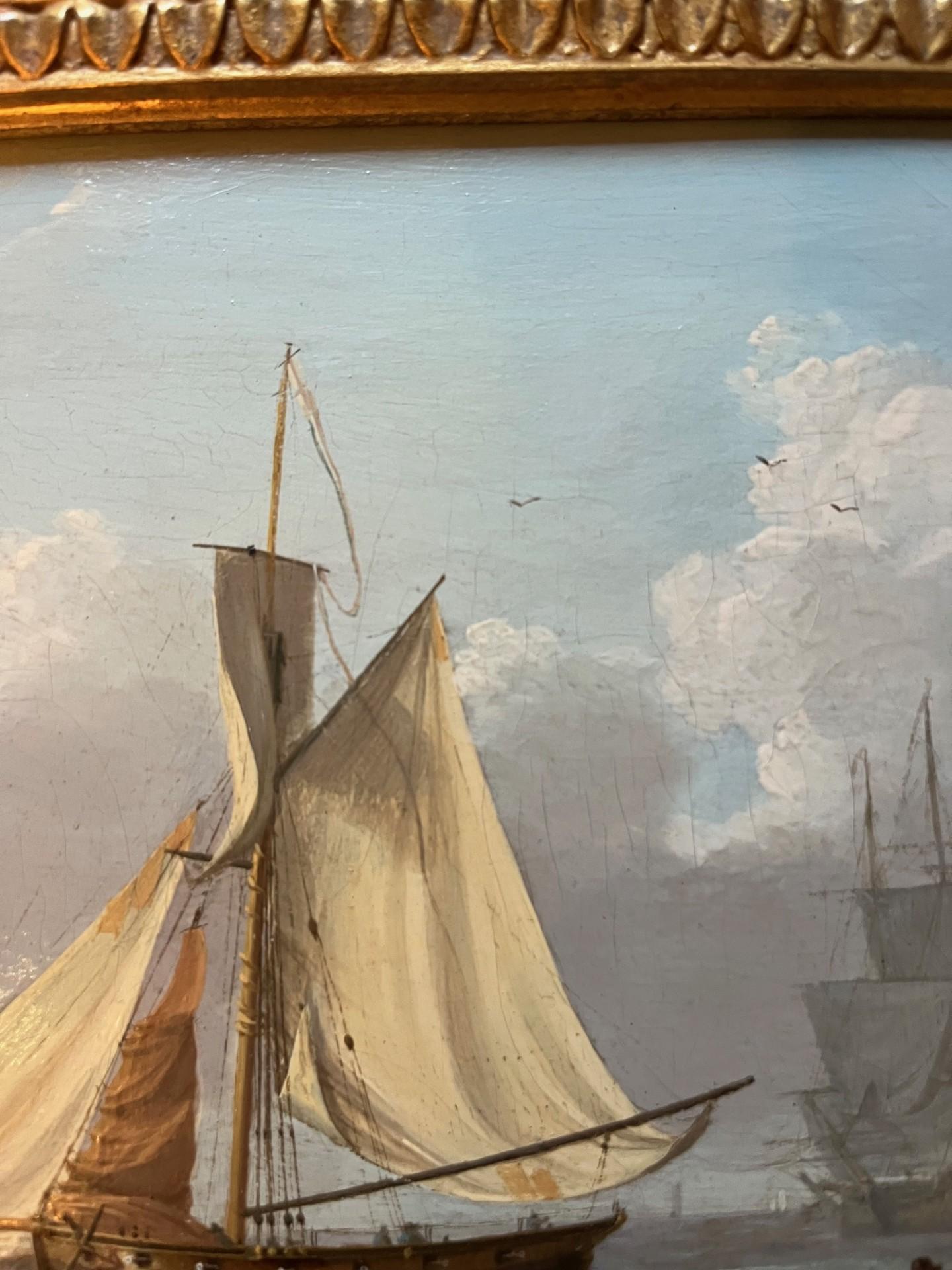 Georgian Victorian Marine Oil Painting Shipping Scene possibly Isle of Wight For Sale 1