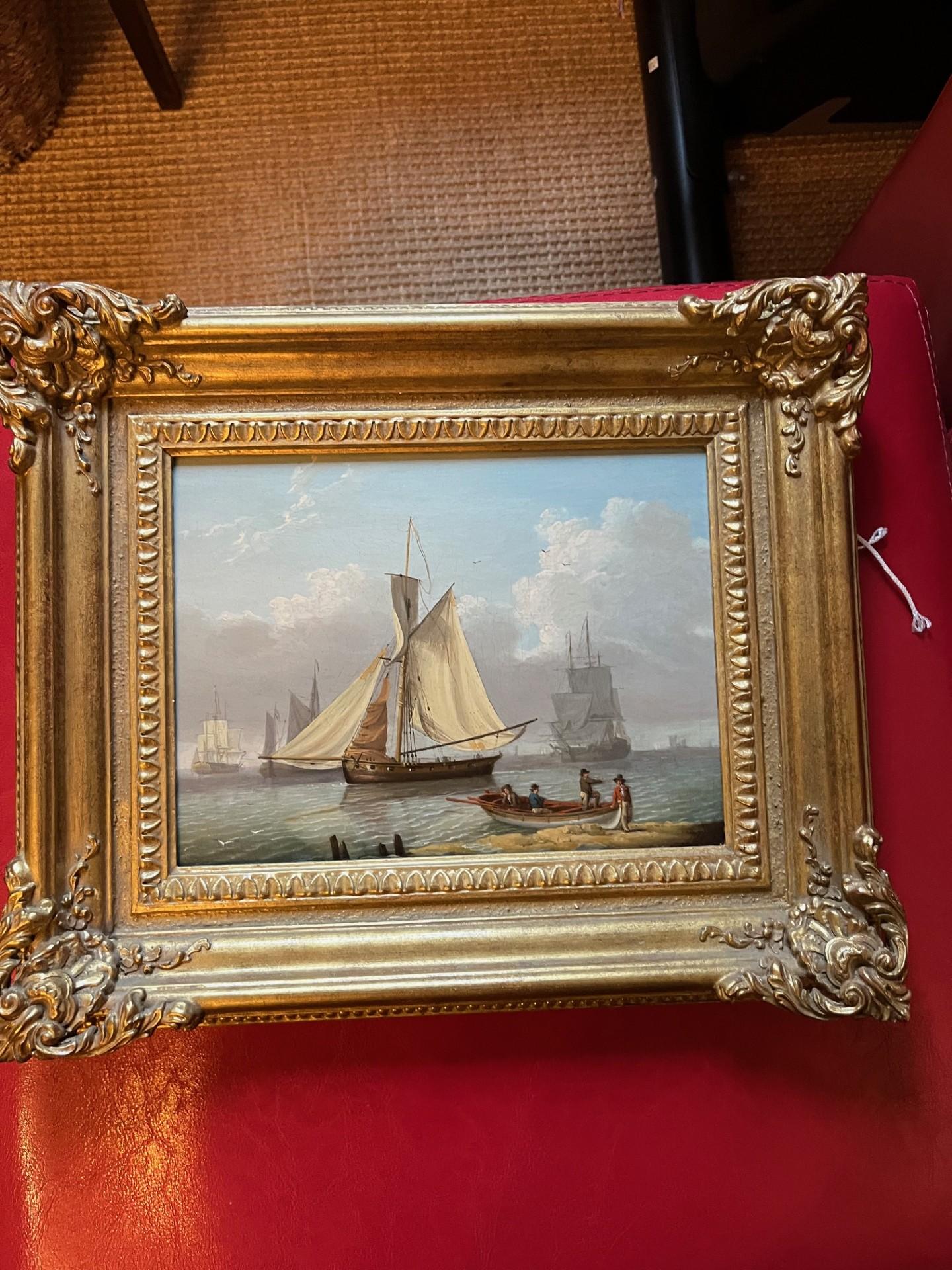 Georgian Victorian Marine Oil Painting Shipping Scene possibly Isle of Wight For Sale 4