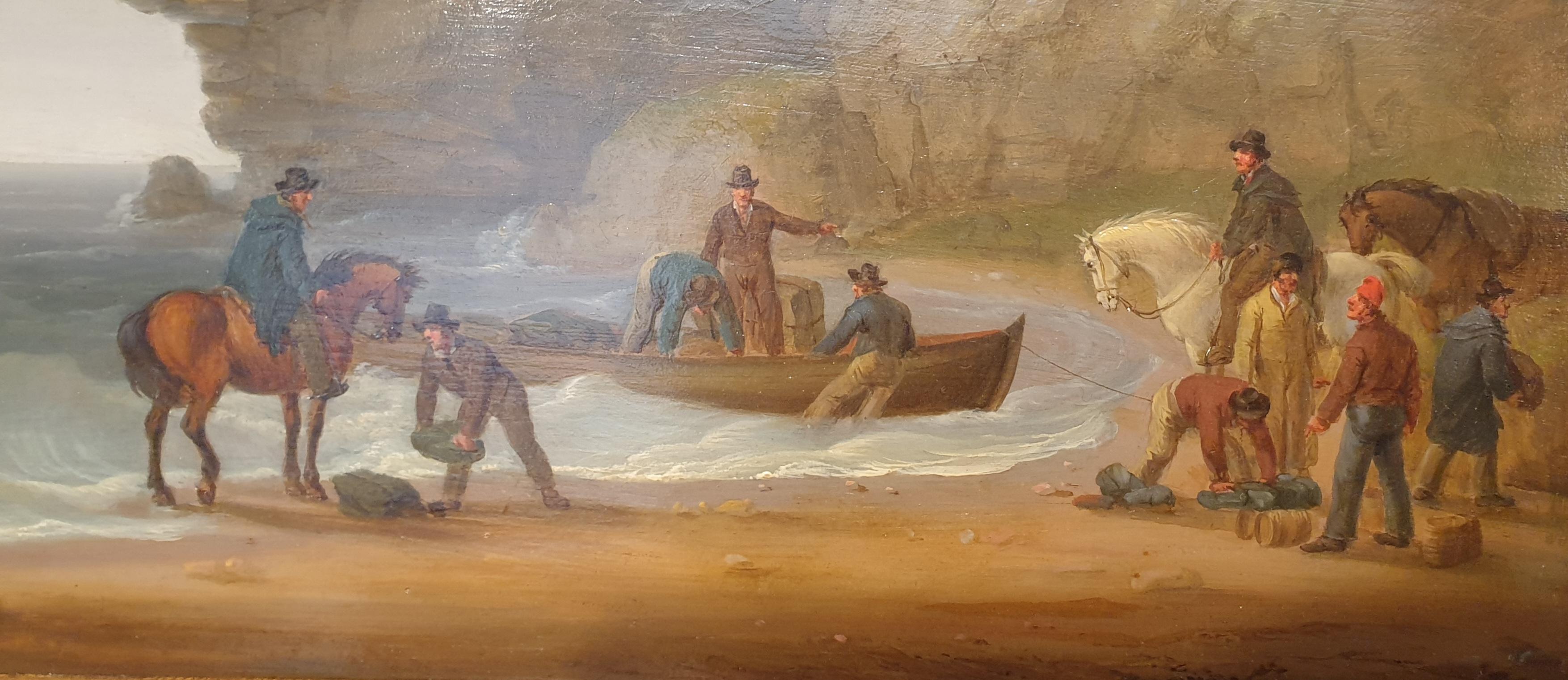 Marine painting sea shore smugglers boat scotttish 19th - Painting by William Anderson