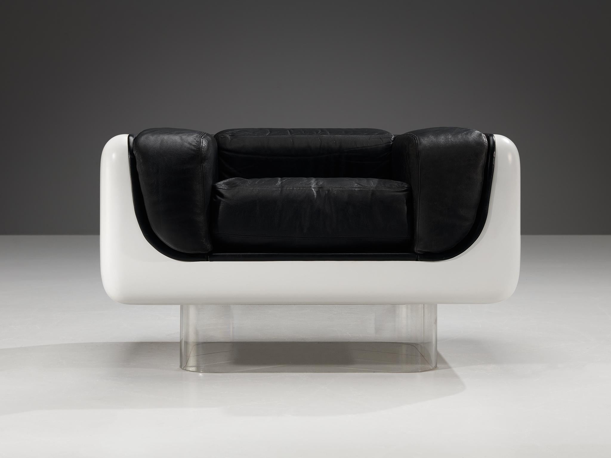 Postmoderne Ensemble de salon William Andrus pour Steelcase en fibre de verre et cuir  en vente