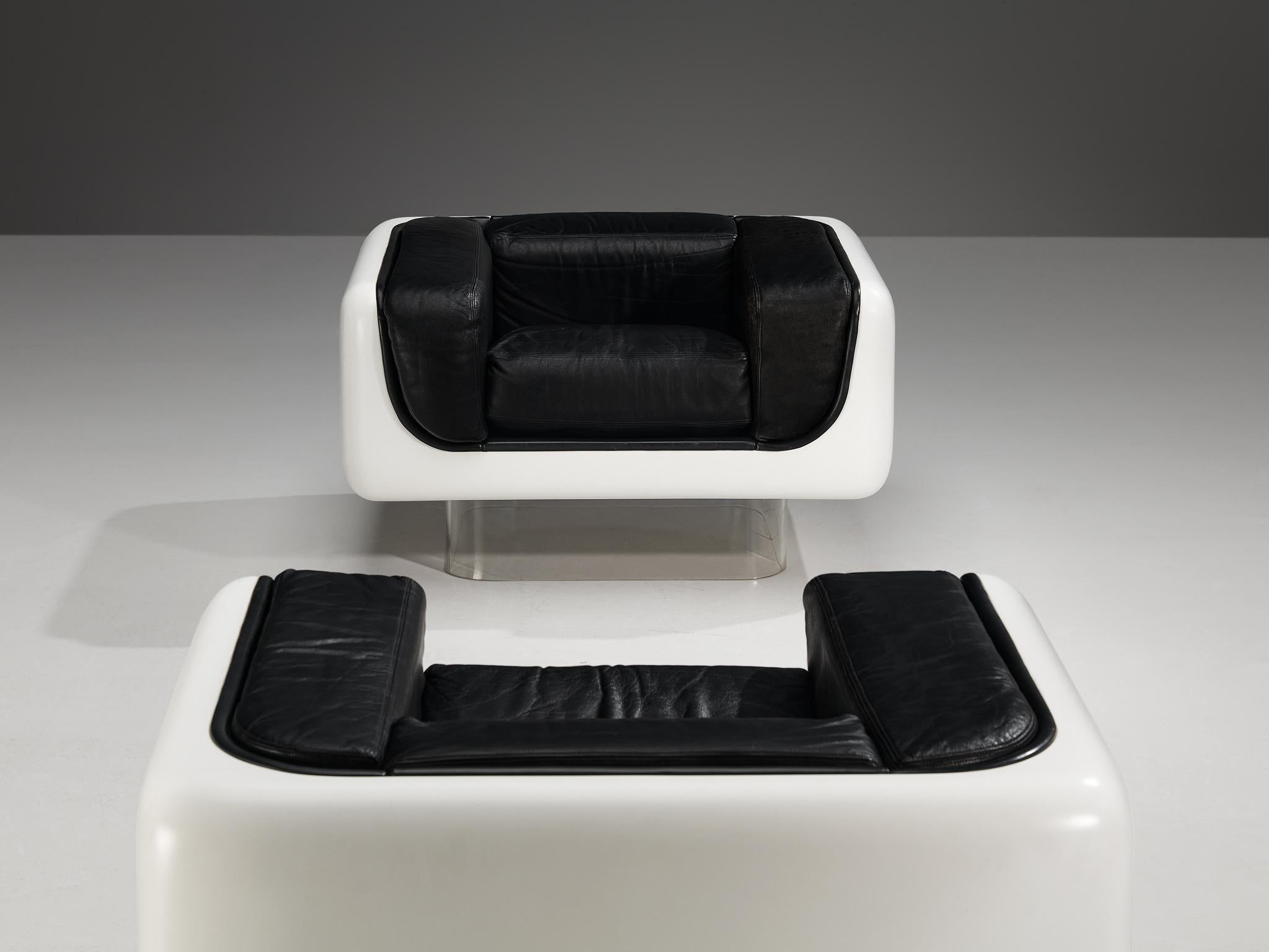 Ensemble de salon William Andrus pour Steelcase en fibre de verre et cuir  en vente 2