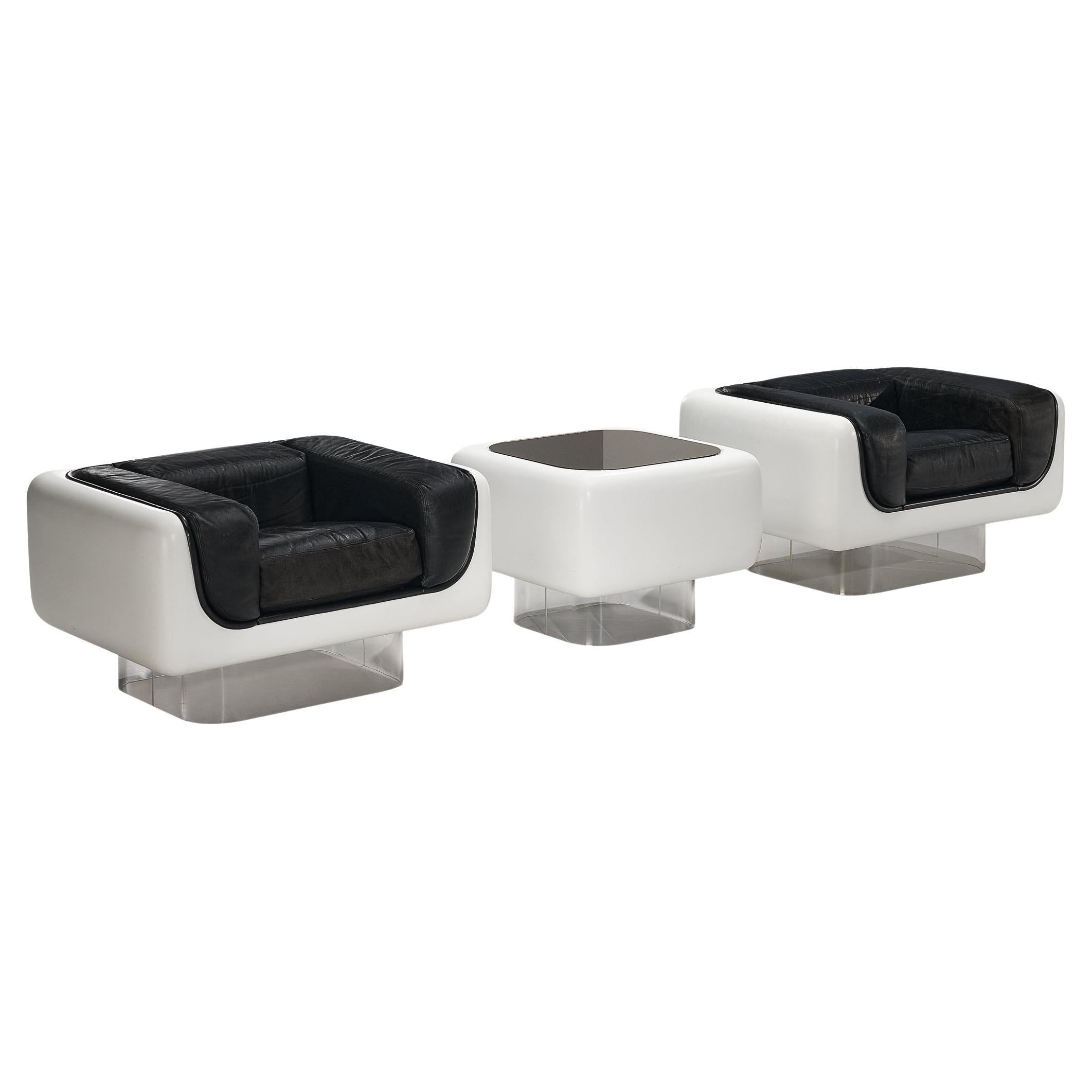 William Andrus for Steelcase Living Room Set in Fiberglass and Leather  For Sale