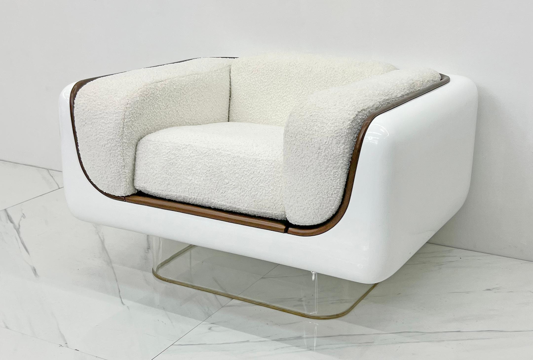 American William Andrus for Steelcase Space Age Lounge, White Bouclé and Leather, 1970s