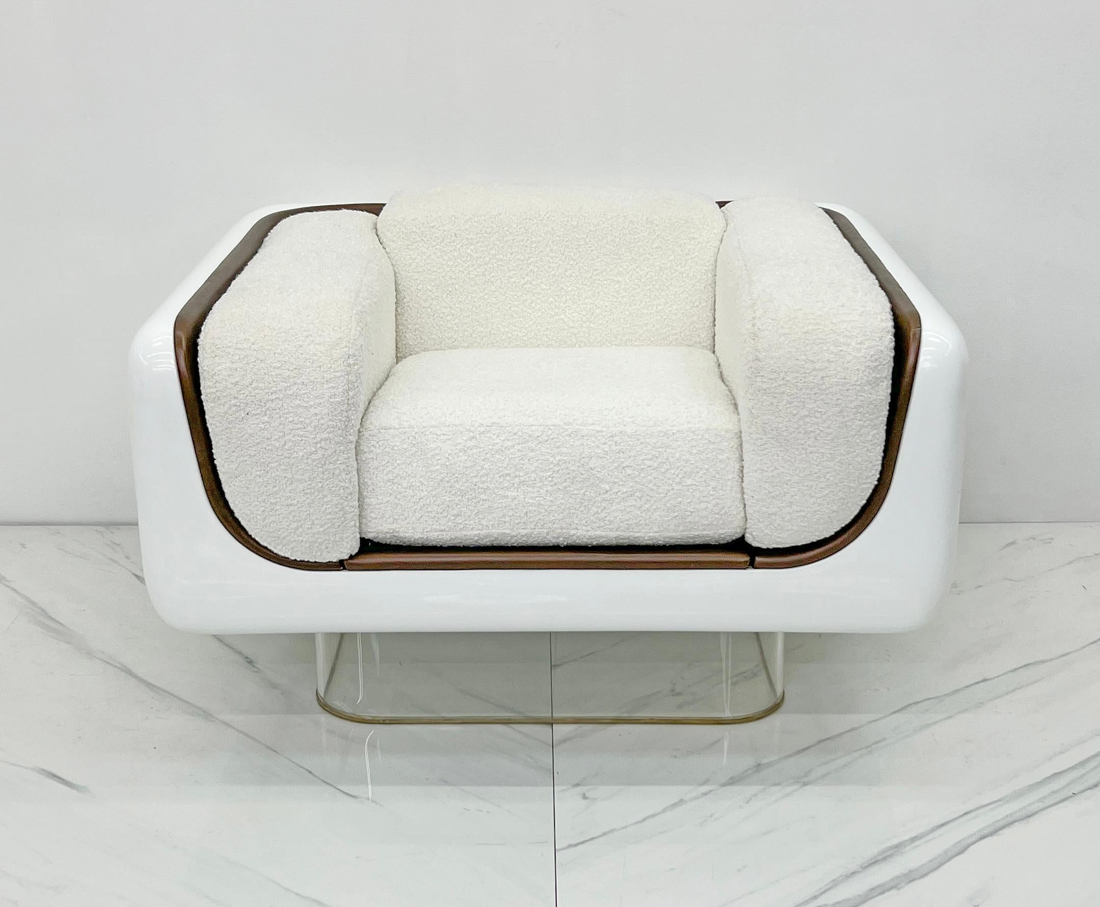 William Andrus for Steelcase Space Age Lounge, White Bouclé and Leather, 1970s In Good Condition In Culver City, CA