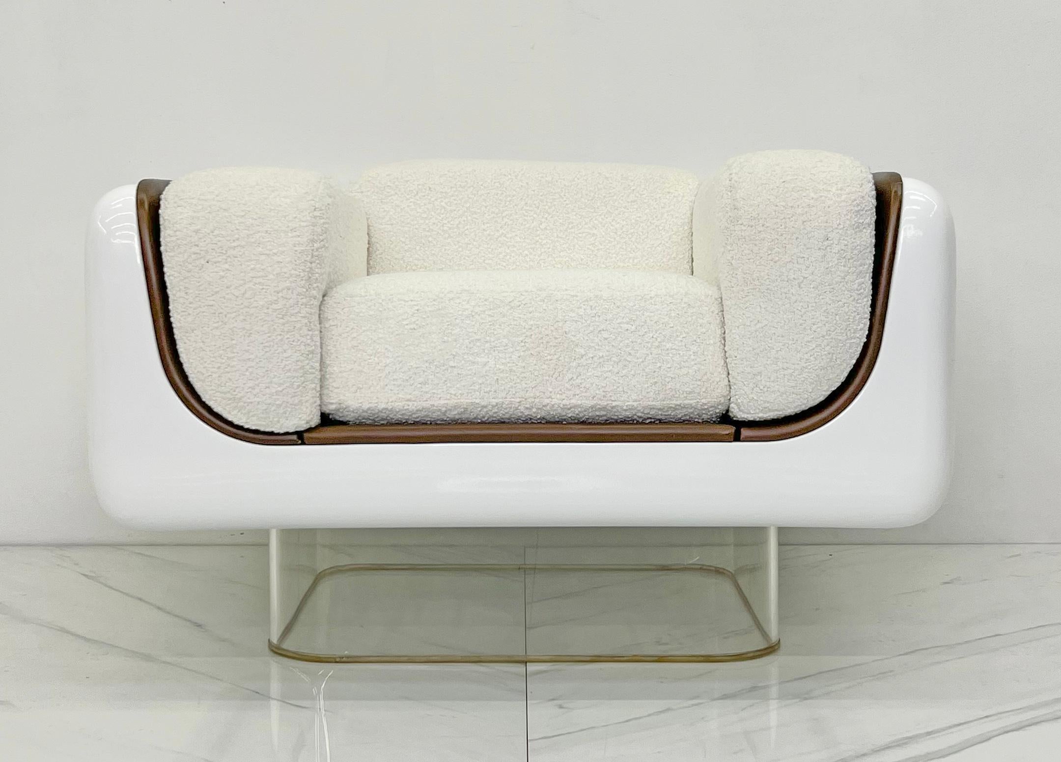 Late 20th Century William Andrus for Steelcase Space Age Lounge, White Bouclé and Leather, 1970s