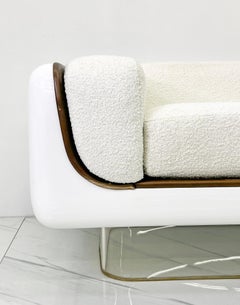 William Andrus for Steelcase Space Age, Sofa, White Bouclé and Leather, 1970s