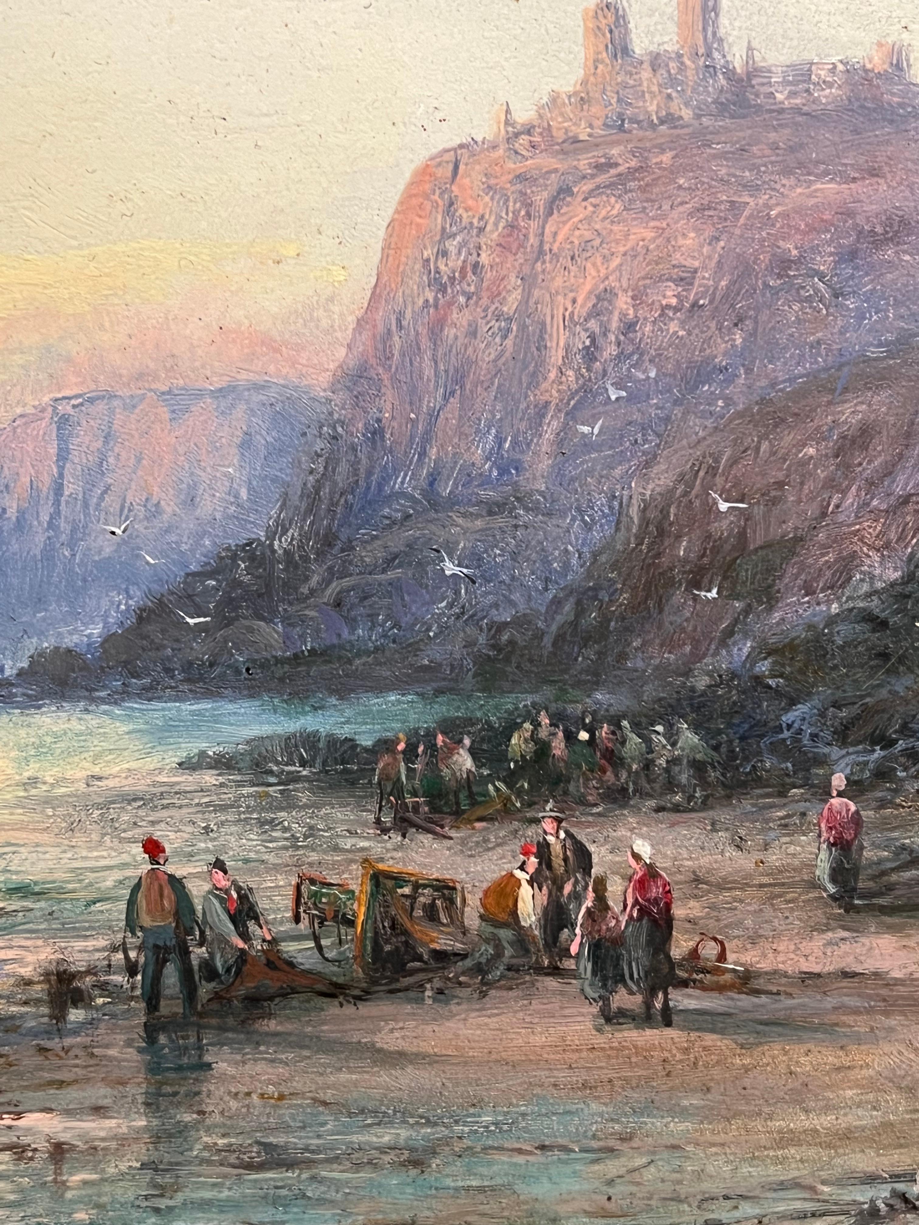 Antique British Marine Oil Painting Tantallon Castle Scotland Coastal Sunset For Sale 1