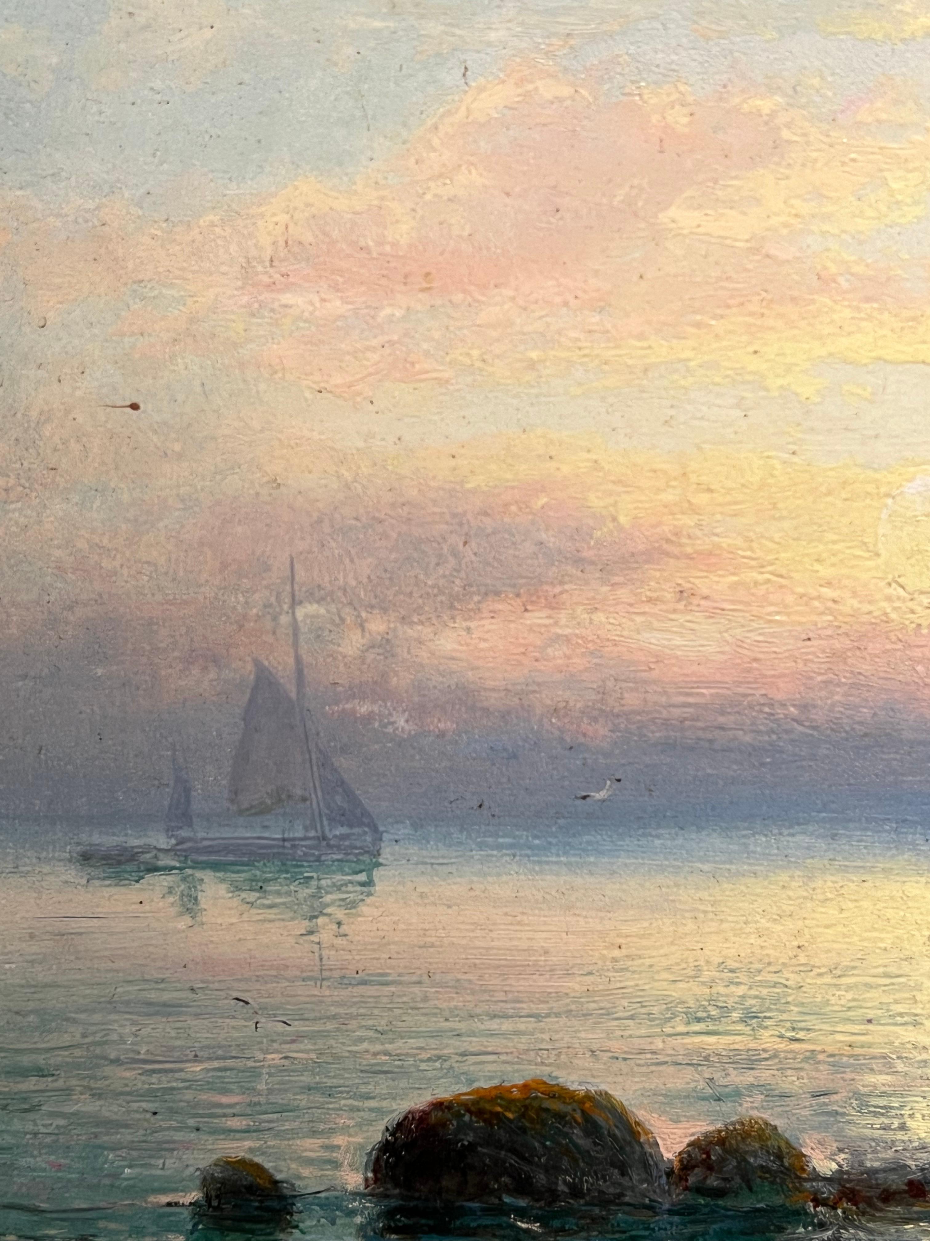 Antique British Marine Oil Painting Tantallon Castle Scotland Coastal Sunset For Sale 2