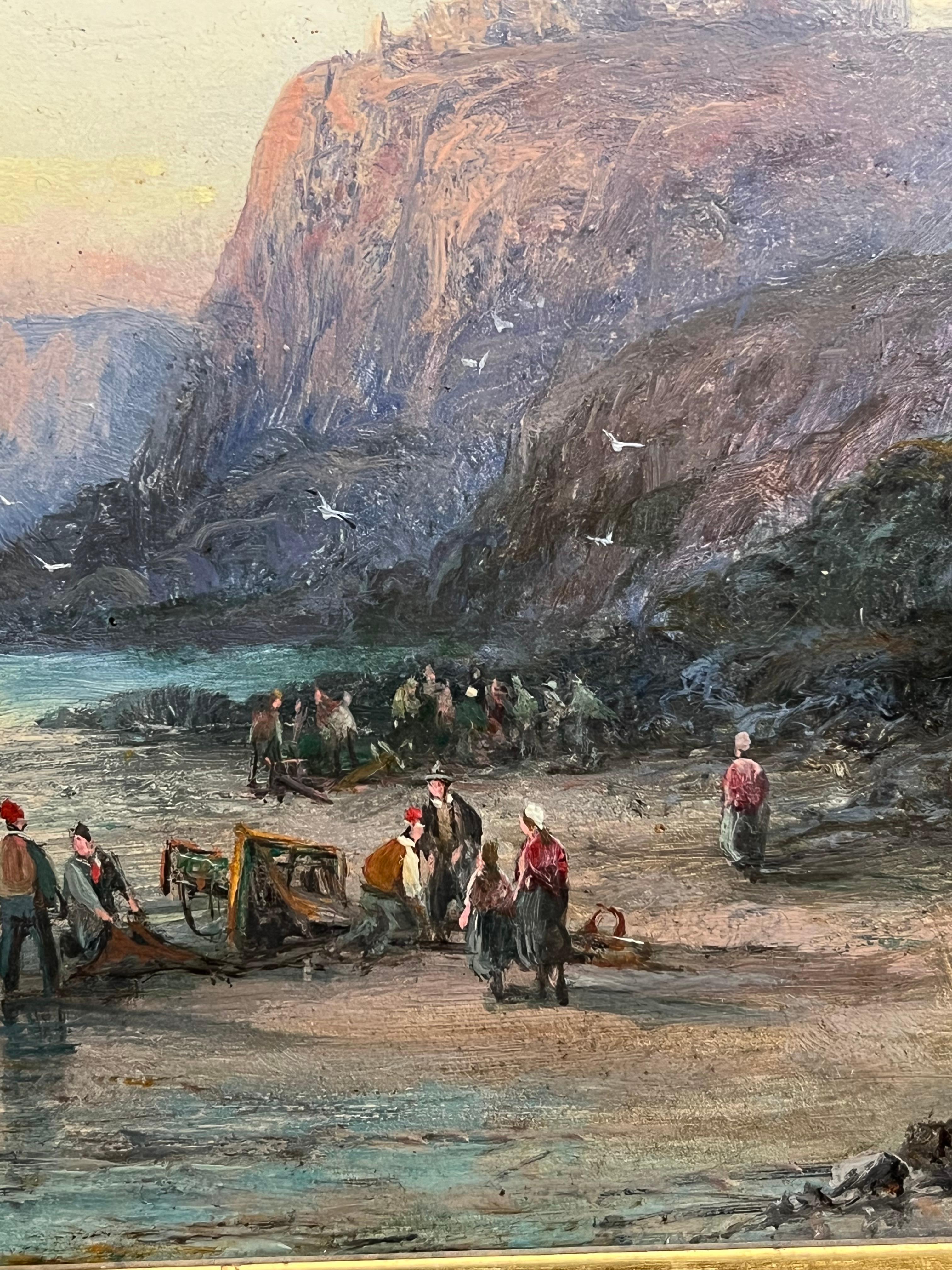 Antique British Marine Oil Painting Tantallon Castle Scotland Coastal Sunset For Sale 3