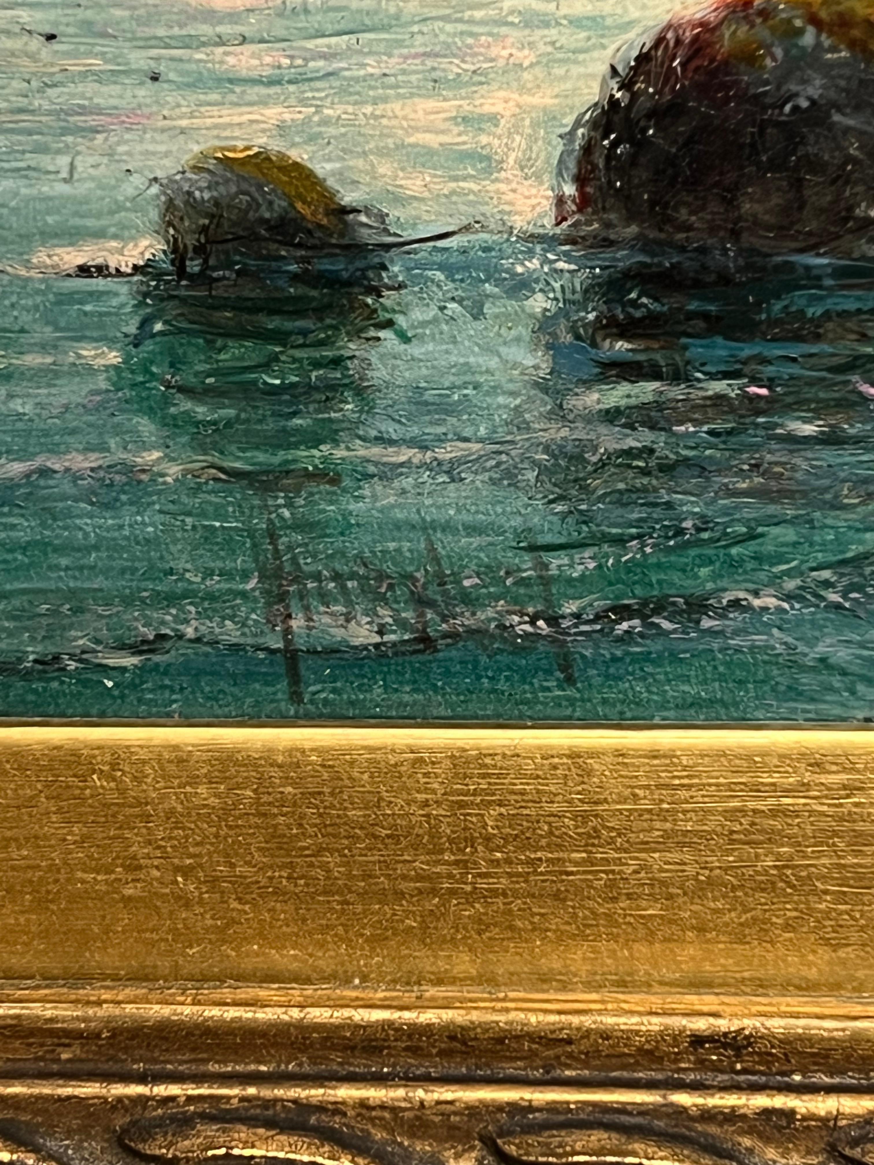 Antique British Marine Oil Painting Tantallon Castle Scotland Coastal Sunset For Sale 6