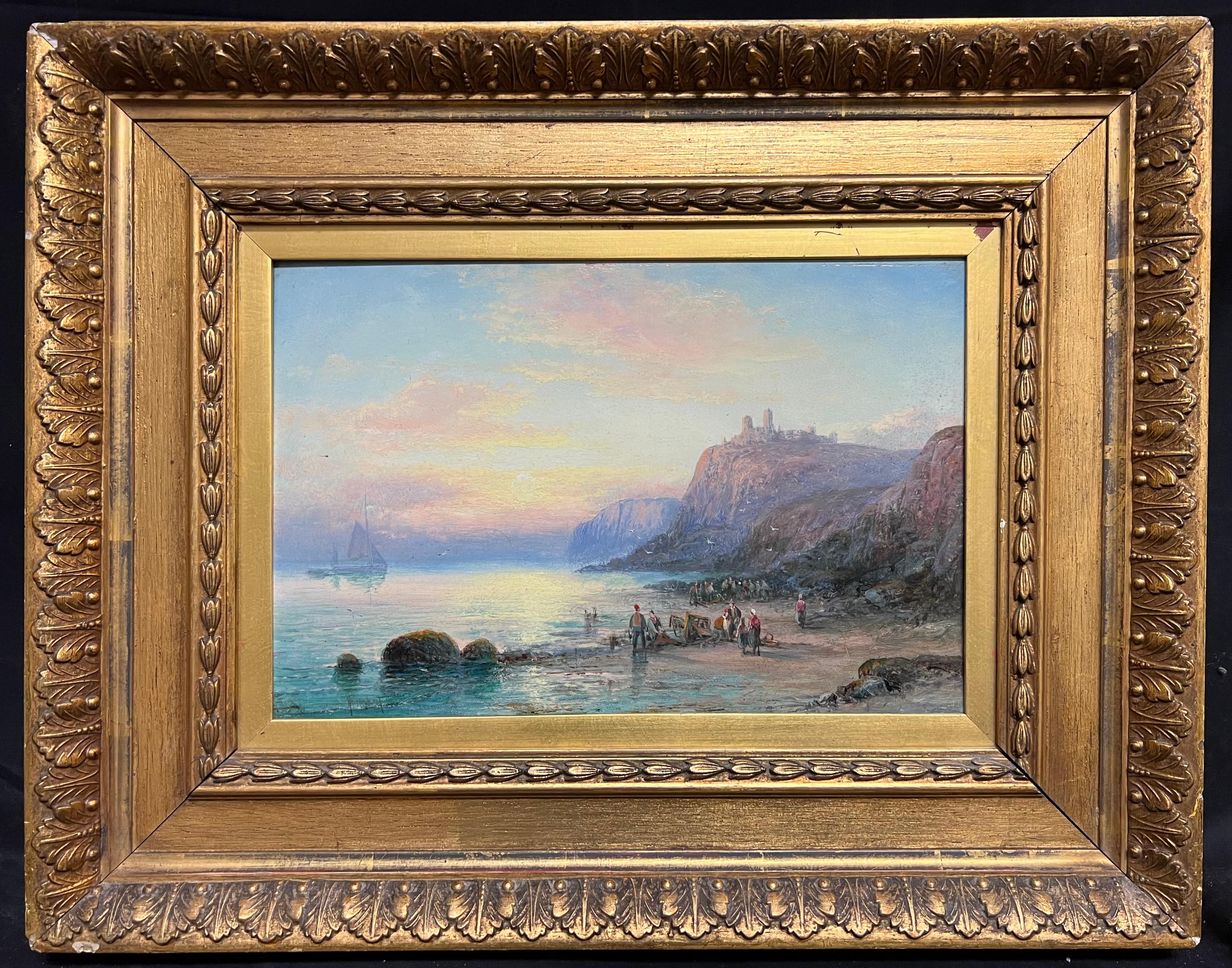 William Anslow Thornely (British, 1847-1907) Figurative Painting - Antique British Marine Oil Painting Tantallon Castle Scotland Coastal Sunset
