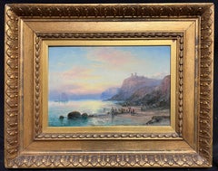 Antique British Marine Oil Painting Tantallon Castle Scotland Coastal Sunset