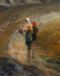 Coastal Town Oil Painting on Canvas, likely Dover Castle, Late 19th Century