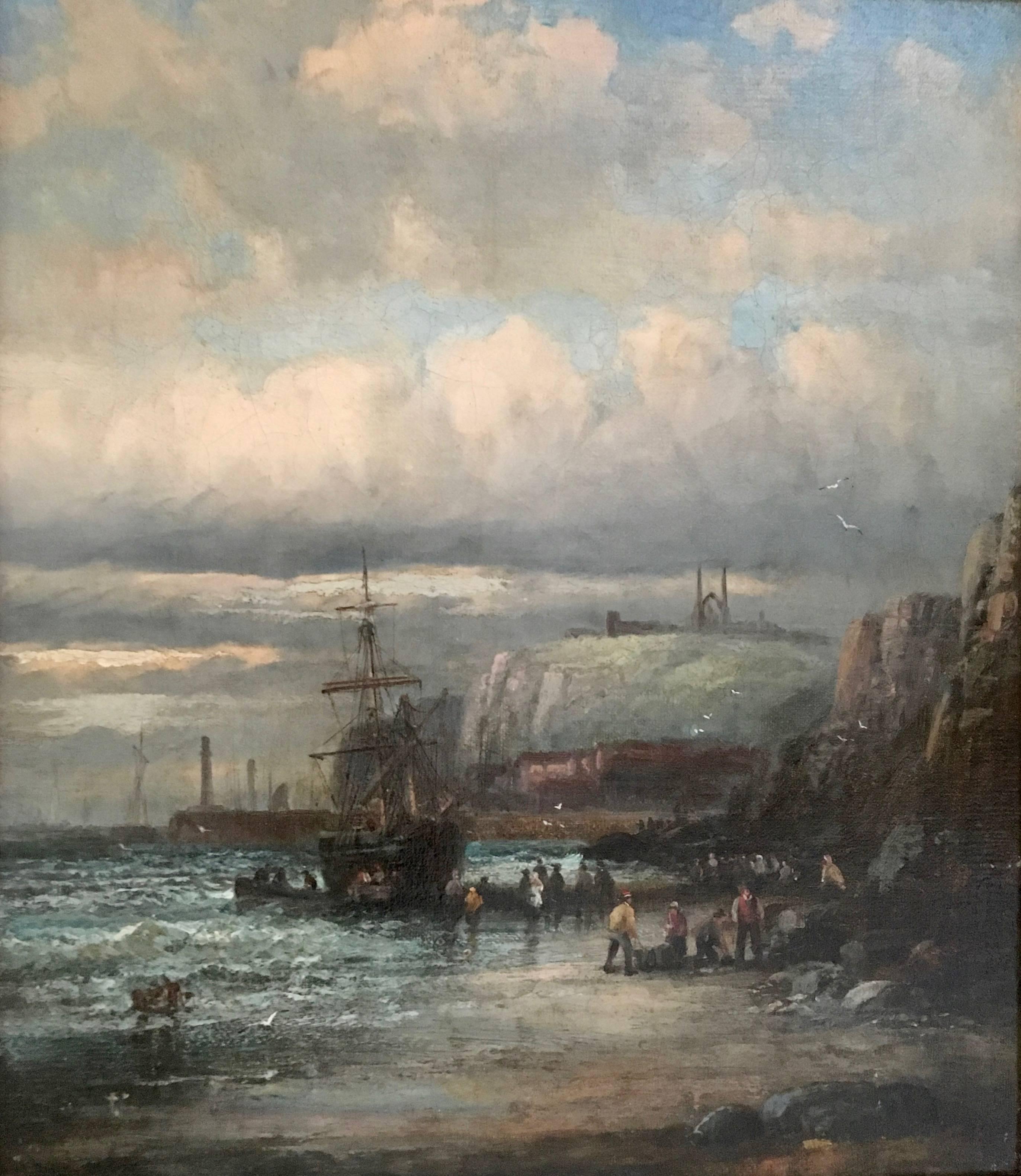 English 19thC Victorian Shipping scene with fishing boats in the English Channel - Painting by William Anslow Thornley