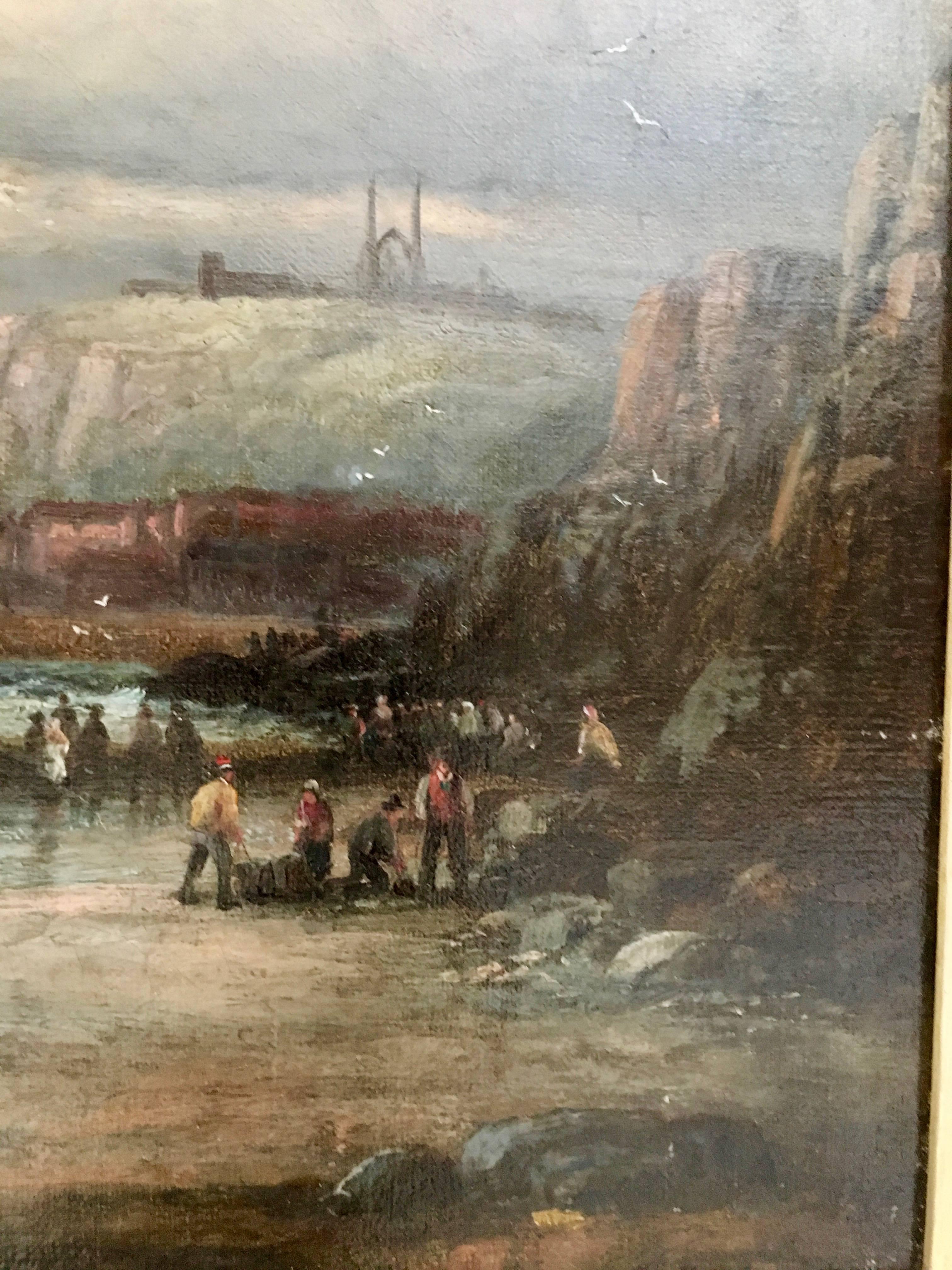 Scena di navigazione vittoriana del XIX secolo con barche da pesca nel Canale della Manica - Painting Vittoriano di William Anslow Thornley