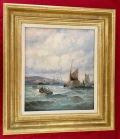 English 19th C Victorian boating scene with fishing boats in the English Channel
