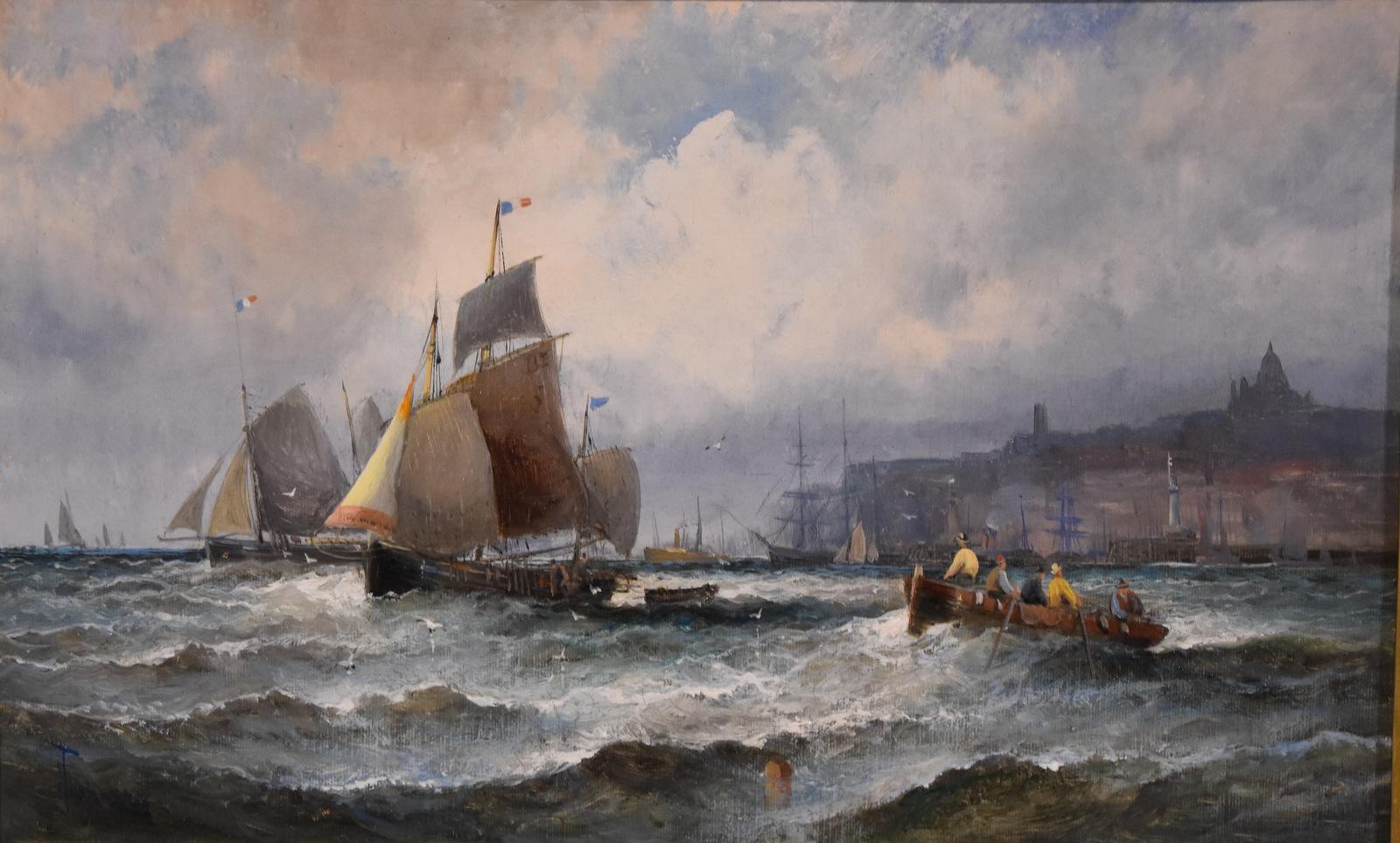 Ölgemälde von William Anslow Thornley „französische Fischerboote vor Boulogne“, Öl im Angebot 2