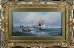 Oil Painting Pair by William Anslow Thornley, "Fishing Boats off the Coast"