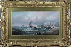 Coppia di dipinti a olio di William Anslow Thornley, "Barche da pesca al largo della costa".