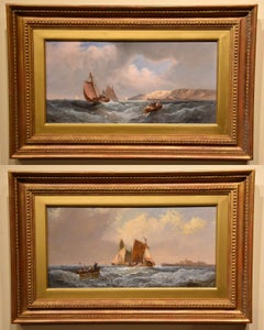 Oil Painting Pair by William Anslow Thornley "Morning and Evening off the Coast"