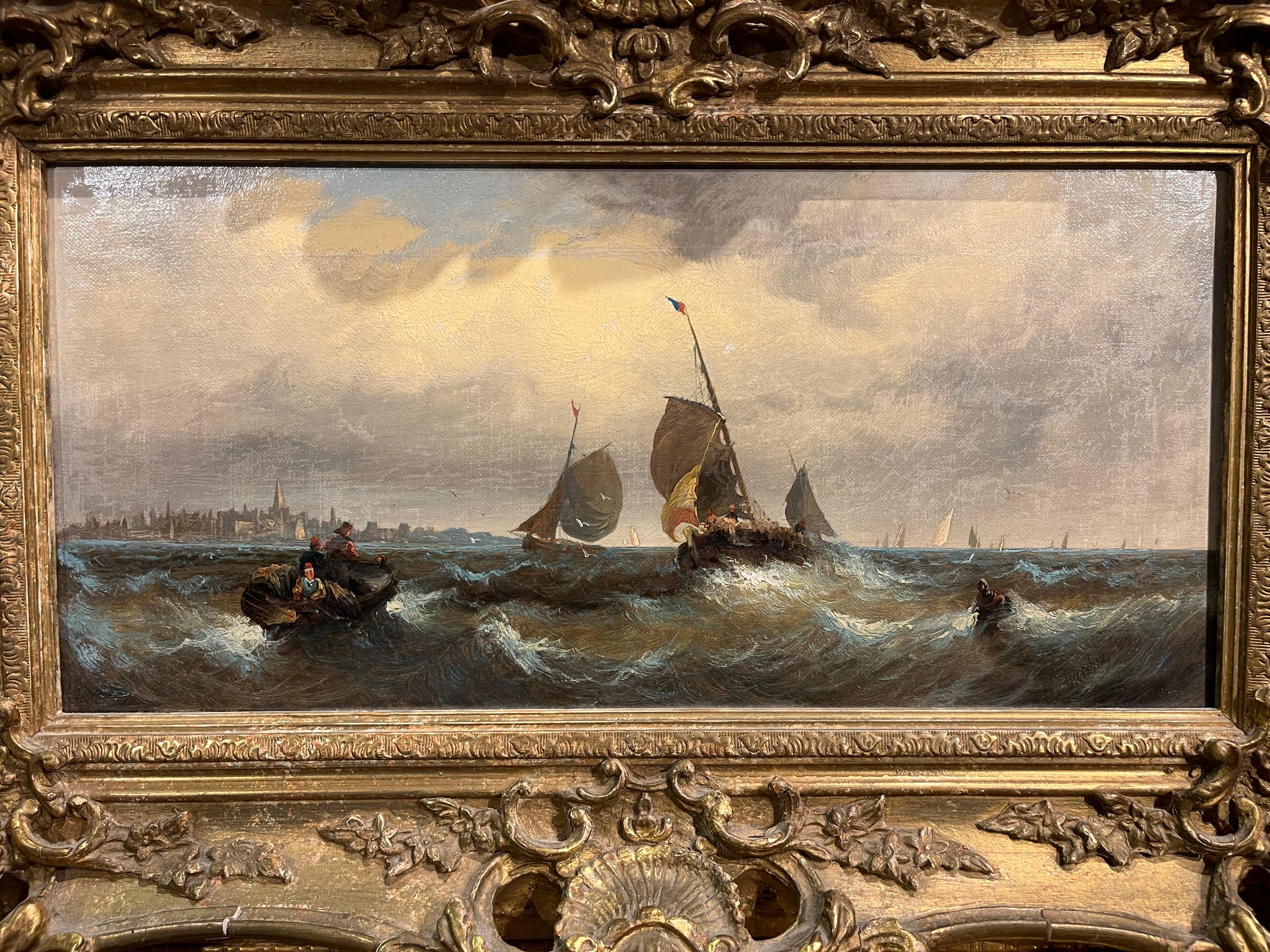 VECCHIO MAESTRO W . OIL PAINTING THORNLEY Alta qualità del XIX secolo Cornice dorata - Painting di William Anslow Thornley