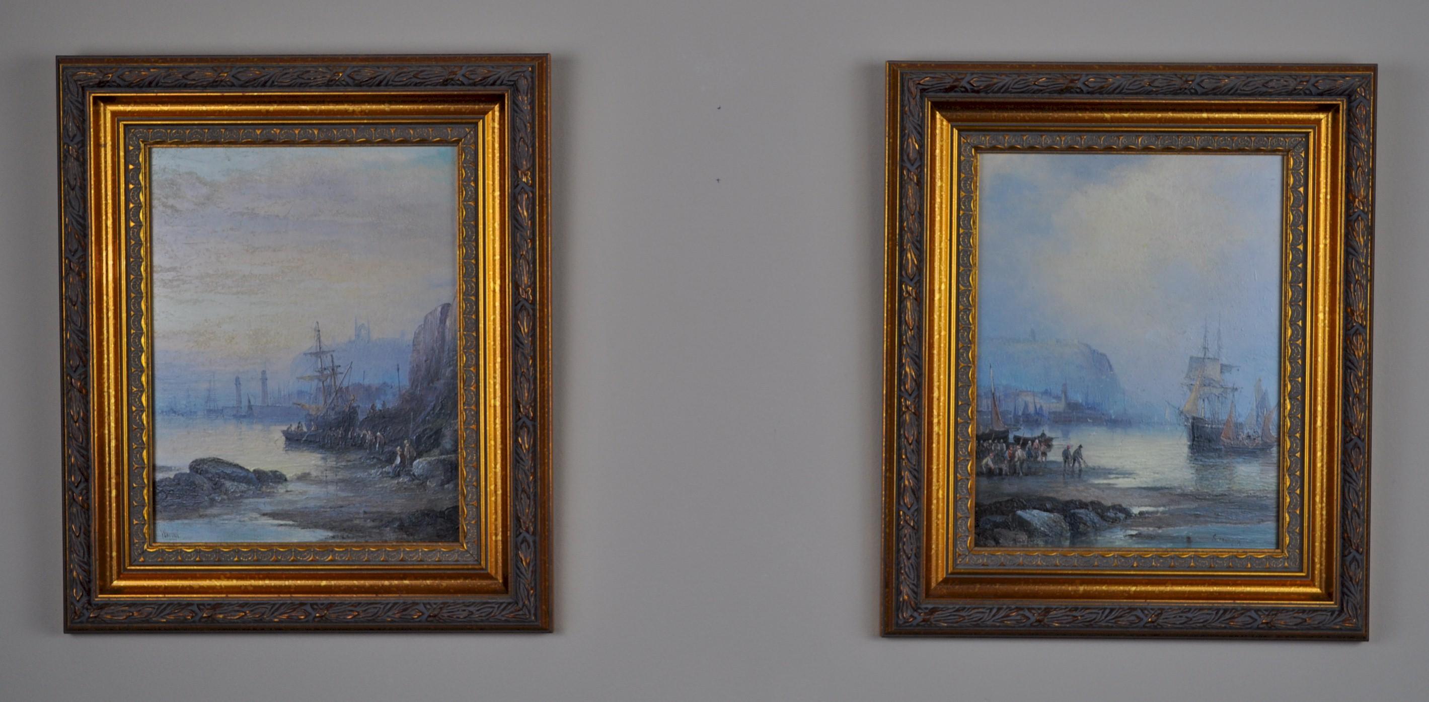 William Anslow Thornley Landscape Painting - Pair of oil on wood panel, Whitby/Scarborough 