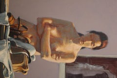 Nude Women Looking at Cloths with a Purple Background