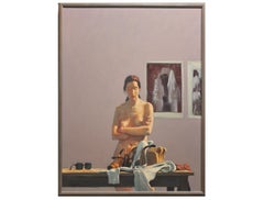 Vintage Nude Women Looking at Cloths with a Purple Background