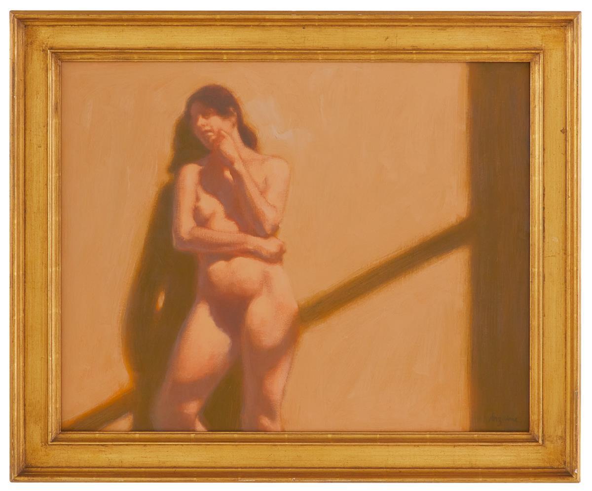 William Anzalone Figurative Painting - Pensive Nude (Oil on Canvas, Celebrated Texas Artist)