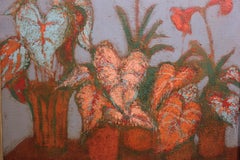 Bodegón con Lirios y Plantas Colocasia