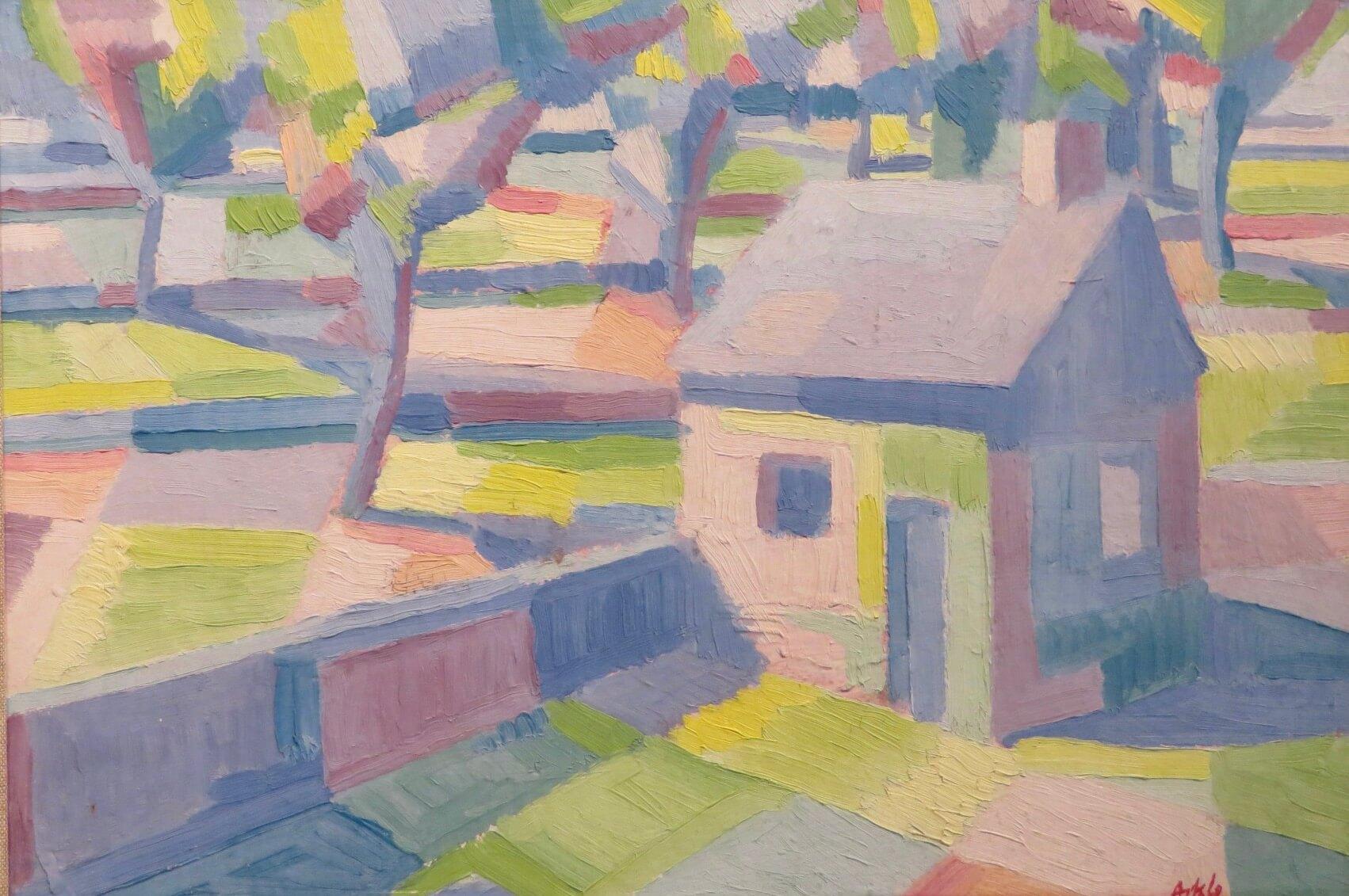 Original oil painting ENGLISH MID 20th CENTURY CUBIST STYLE LANDSCAPE - Cubist Painting by William Arkle