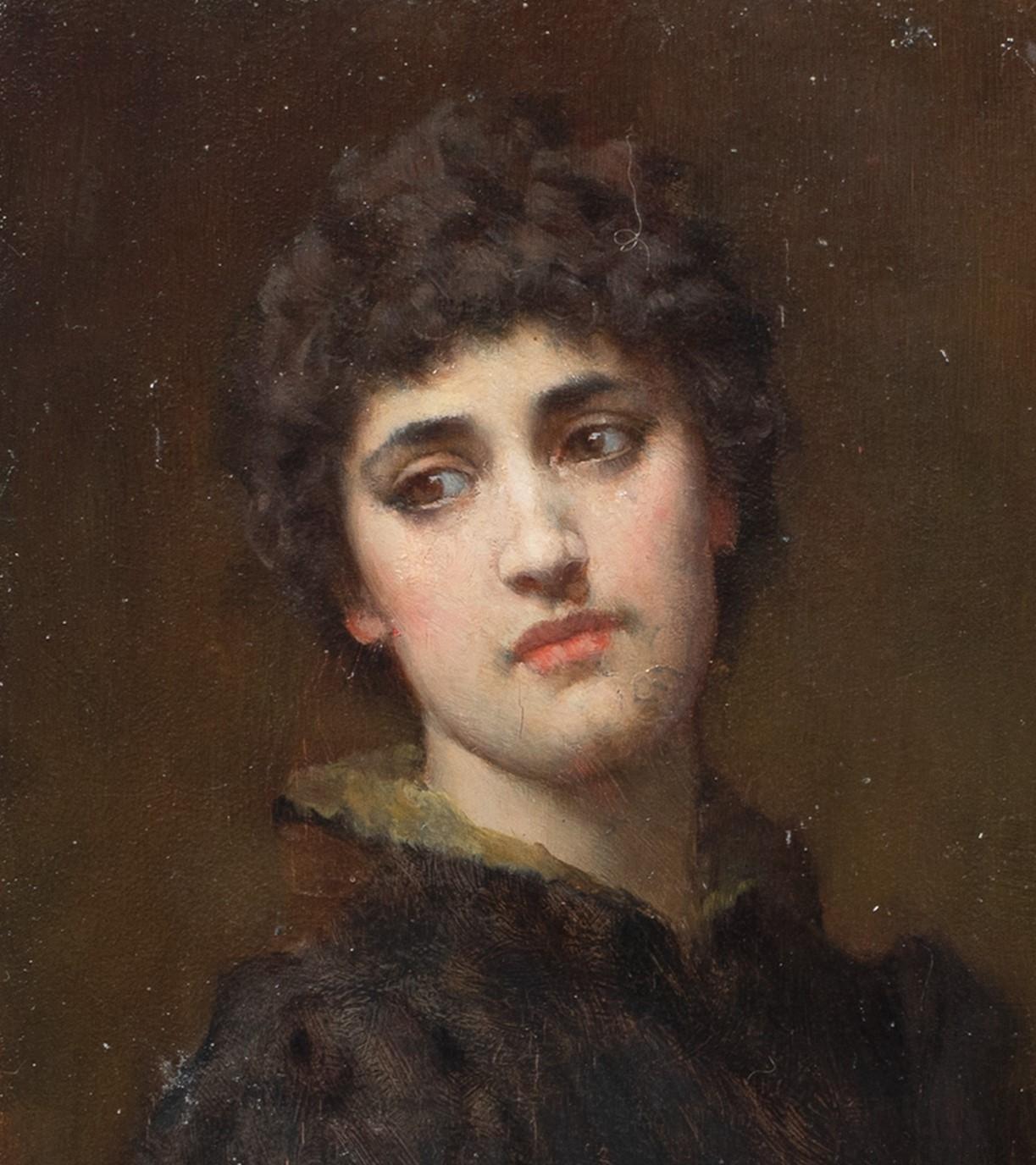 A Thoughtful Look, 19th Century  - Black Portrait Painting by William Arthur Breakspeare