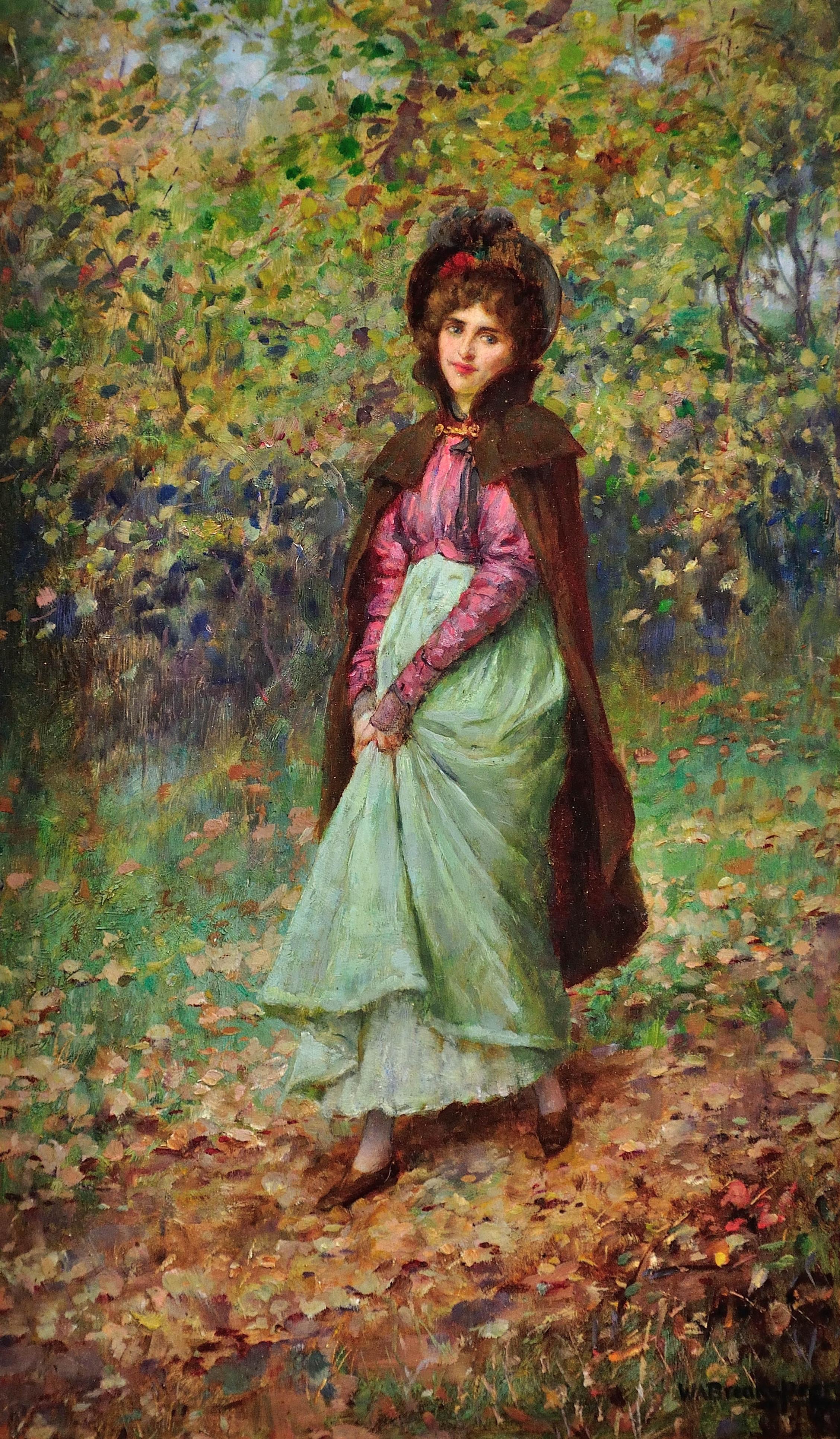 A Rendezvous in the Park. Young Lovers Meeting Out of Plain Sight. Victorian Art - Painting by William Arthur Breakspeare