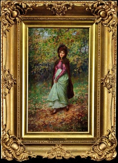 An Assignation in the Fall.Young Lovers Meeting in the Woods in Autumn.Victorian