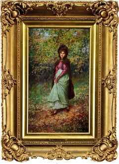 An Assignation in the Fall.Young Lovers Meeting in the Woods in Autumn.Victorian