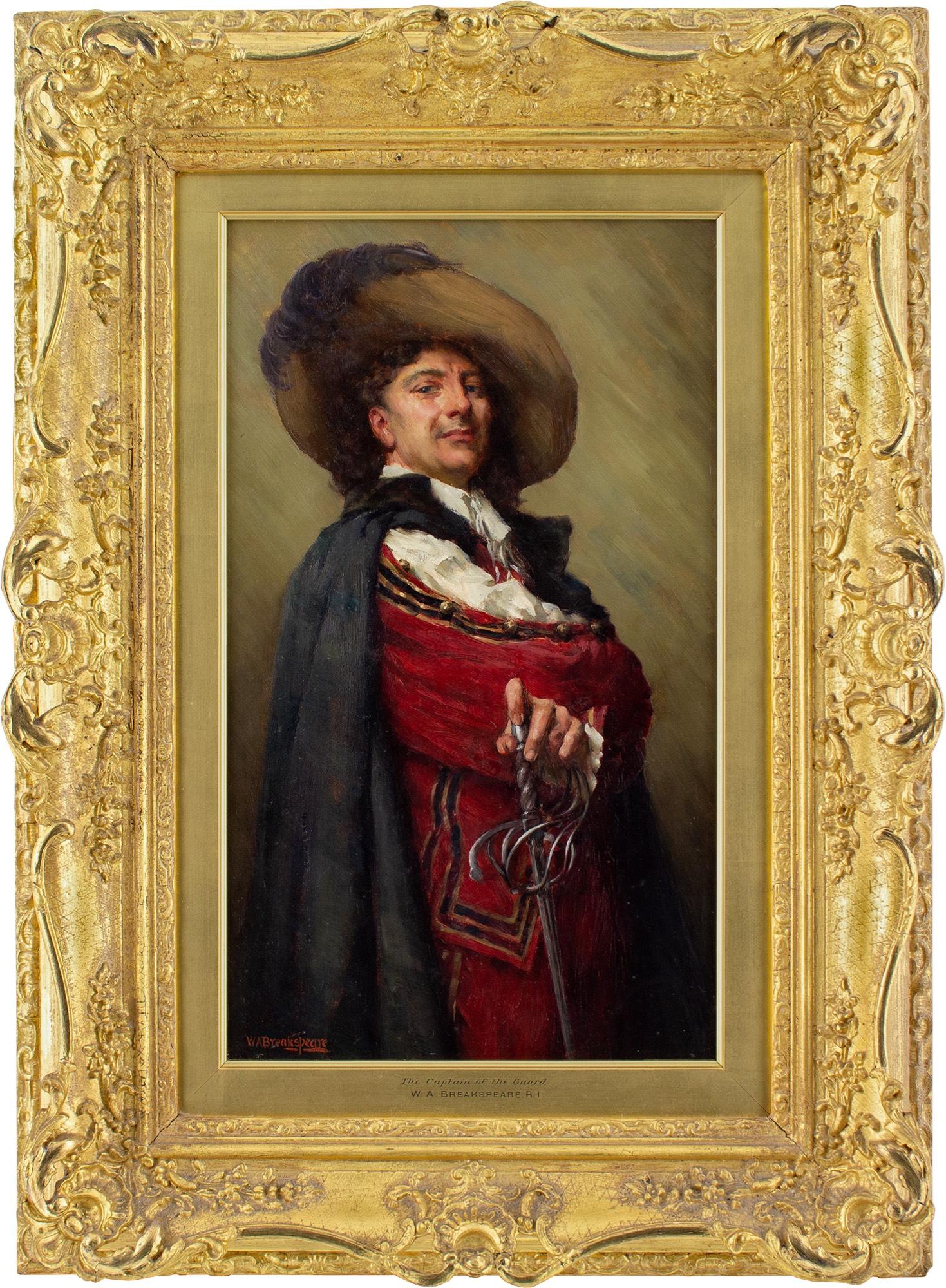 This early 20th-century oil painting by British artist William Arthur Breakspeare RBA RBSA ROI (1855-1914) depicts an upstanding self-assured cavalier with his arms folded.

Breakspeare was a distinguished painter of figures, genre scenes and