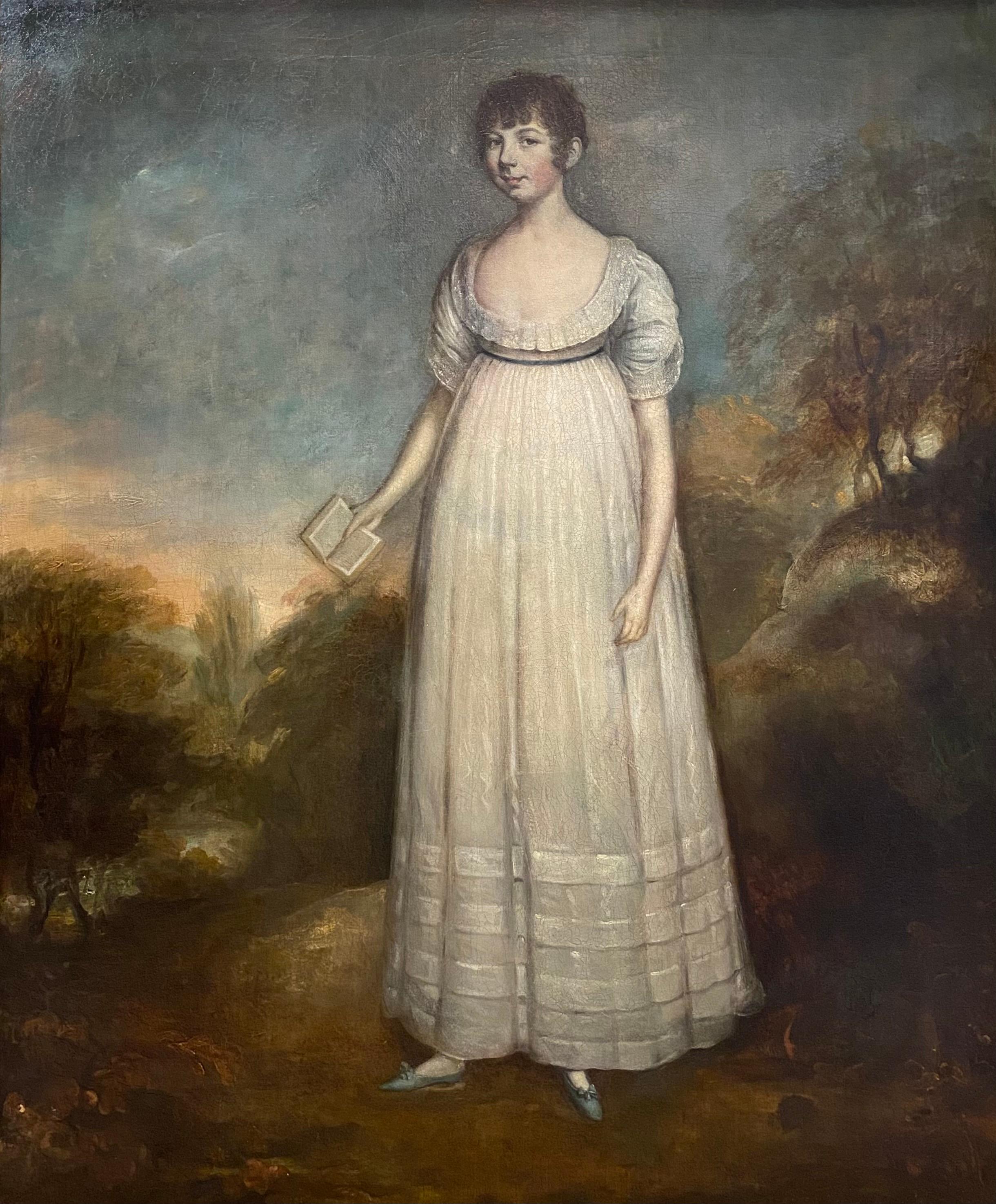 Portrait Painting William Arthur Devis - Portrait d'une fille avec un livre, peinture à l'huile de style Régence du 18e siècle