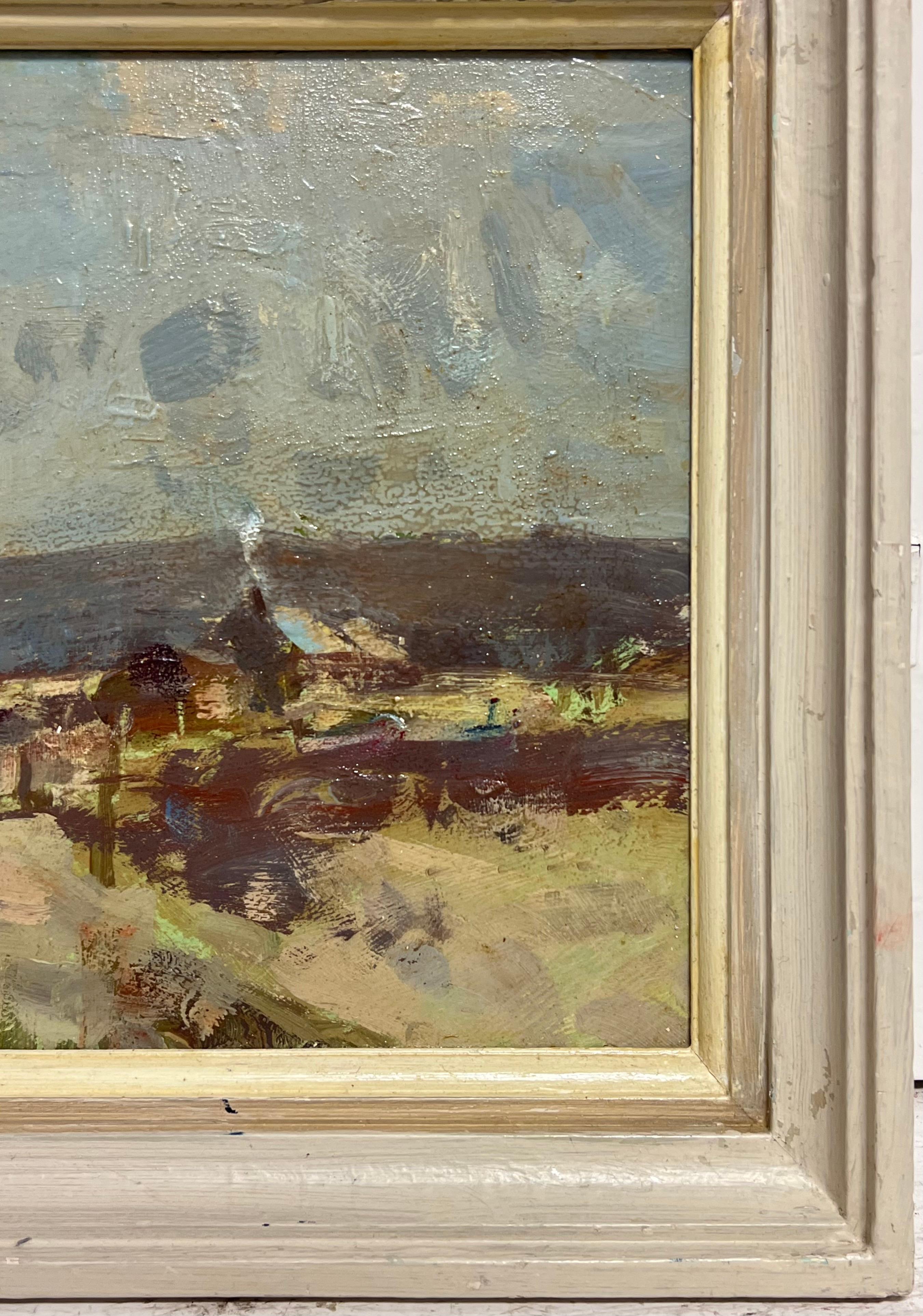 Peinture à l'huile impressionniste écossaise du 20e siècle signée Ferme dans les collines des Highlands en vente 1