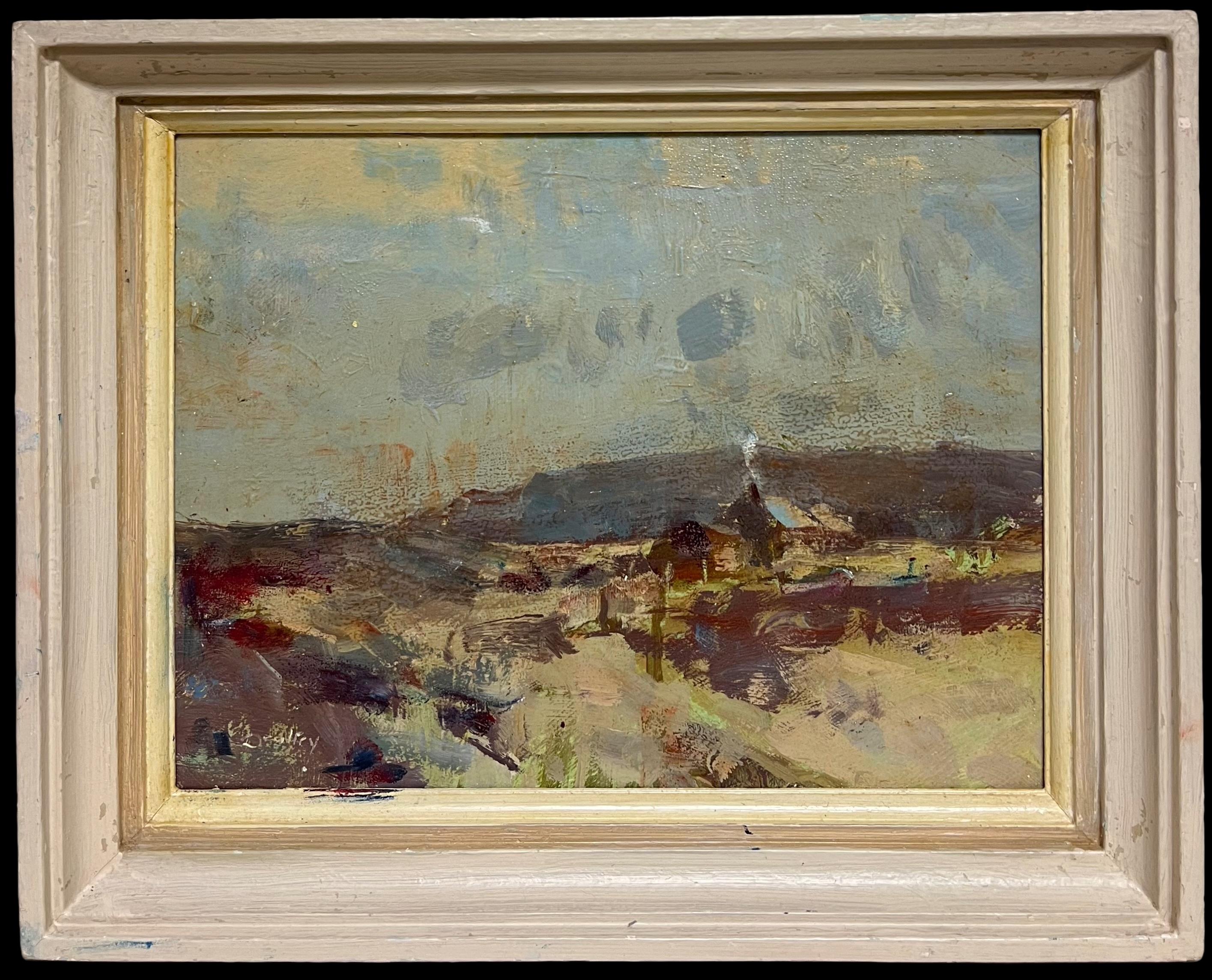 Peinture à l'huile impressionniste écossaise du 20e siècle signée Ferme dans les collines des Highlands