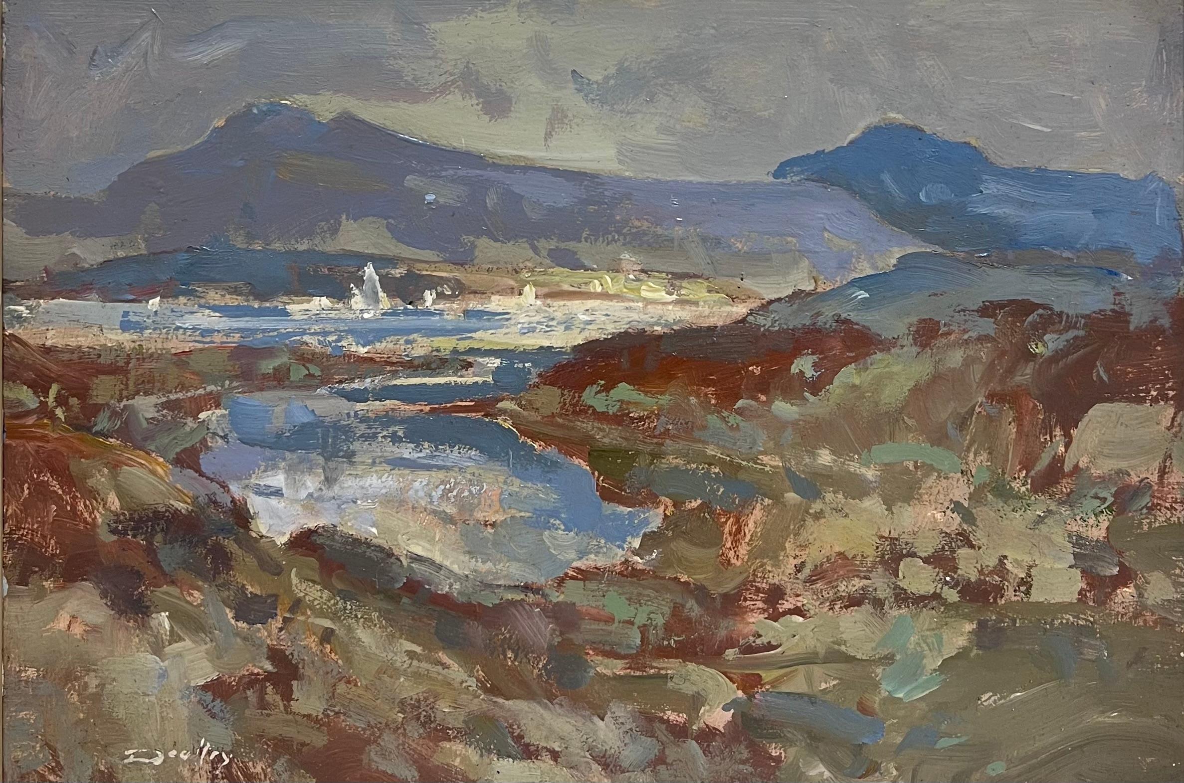 Belle peinture à l'huile ancienne impressionniste britannique, crique côtière des Highlands écossais - Painting de William B Dealtry