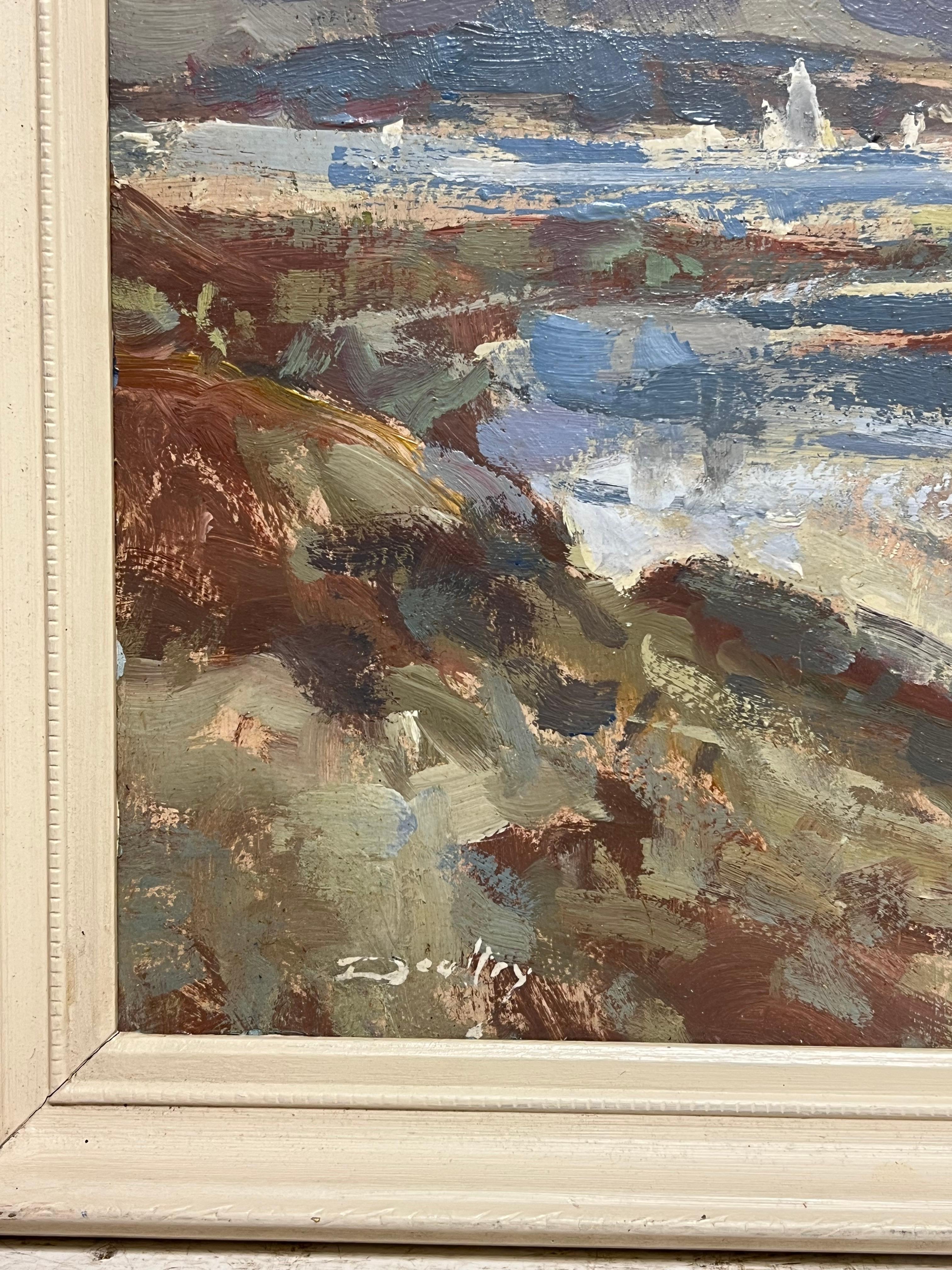 Belle peinture à l'huile ancienne impressionniste britannique, crique côtière des Highlands écossais - Gris Landscape Painting par William B Dealtry