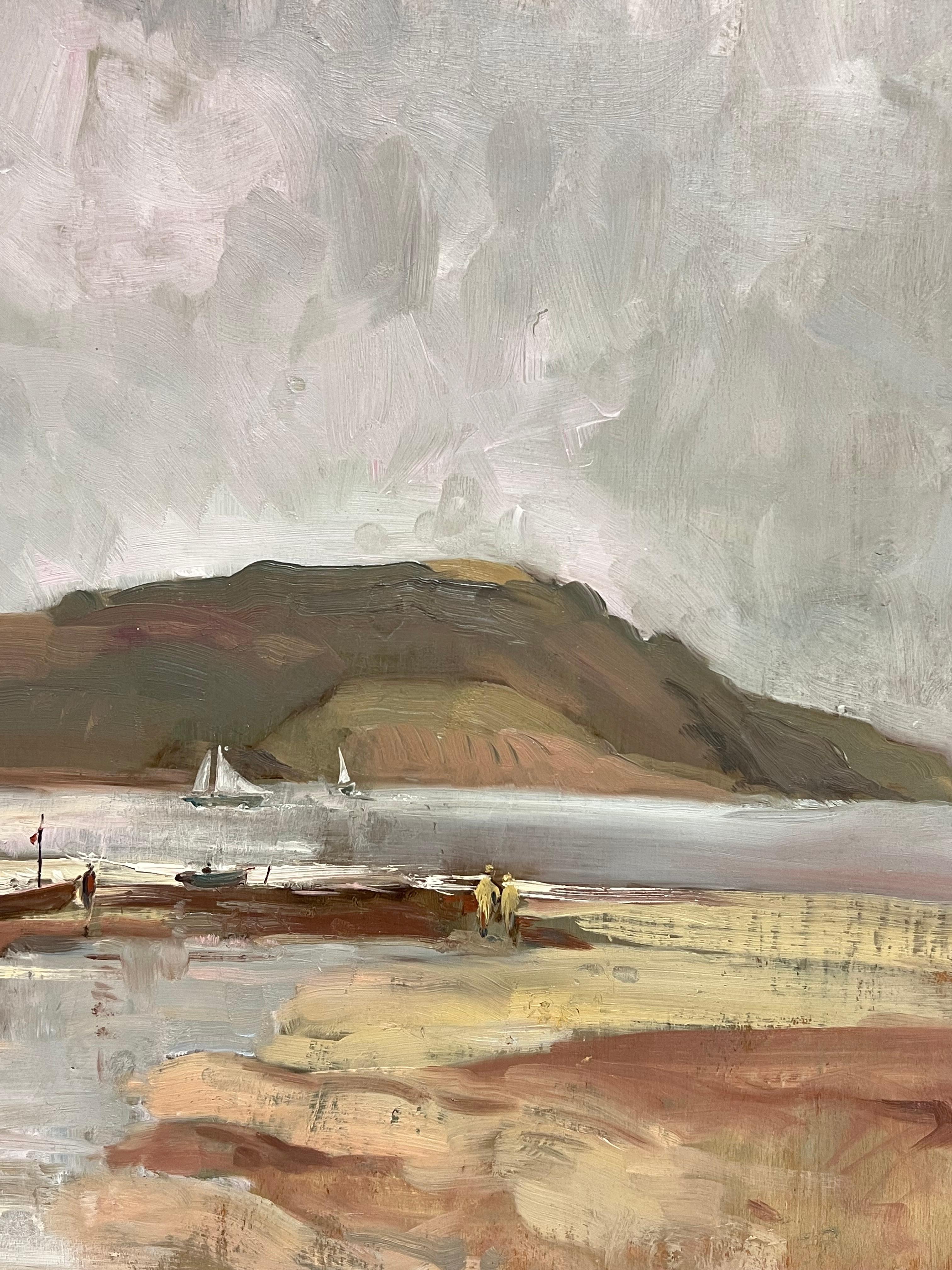 Fine British Impressionist Antique Oil Painting Scottish Island Coastal Boats For Sale 3