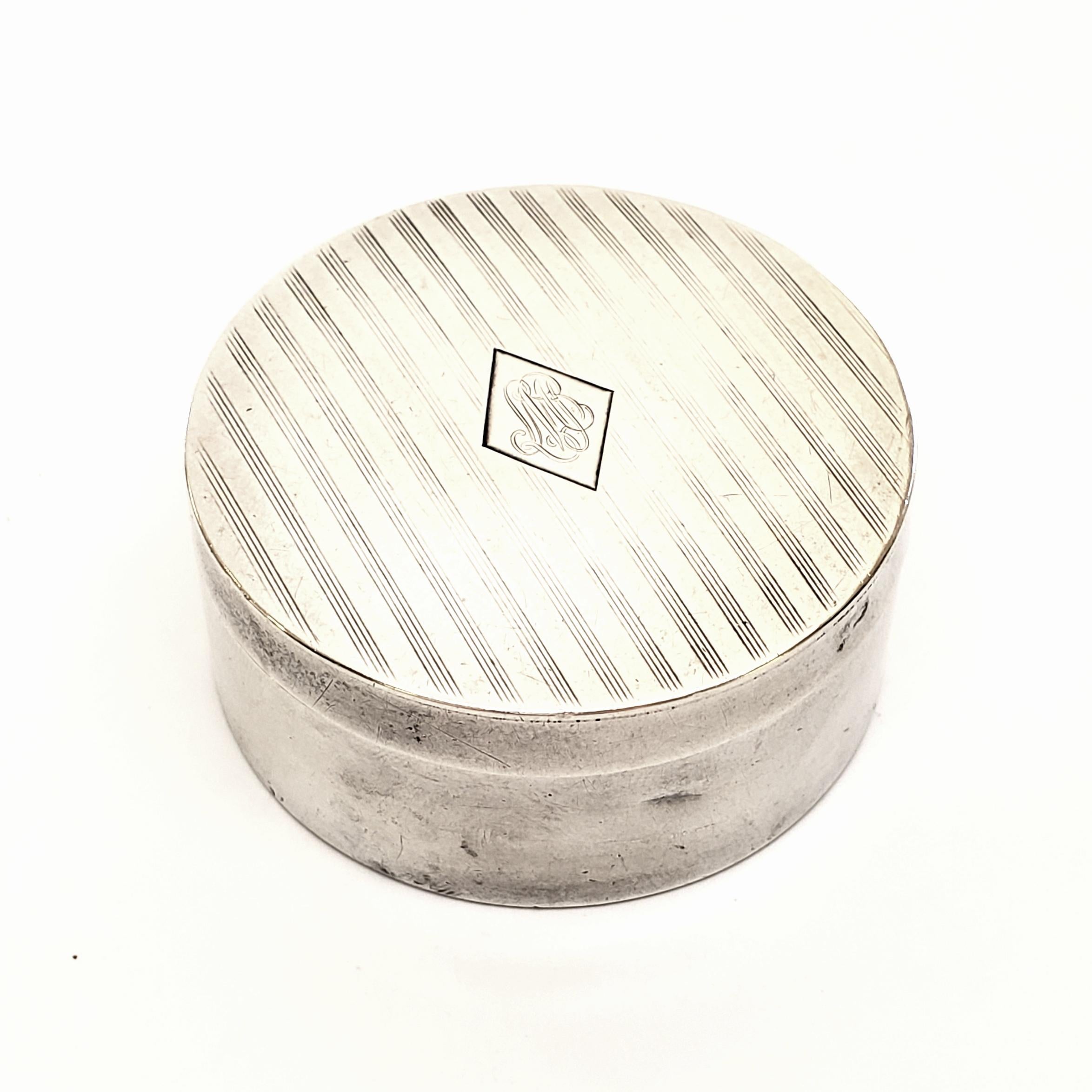 William B Kerr Sterling Silver Round Pill Box with Monogram In Good Condition In Washington Depot, CT