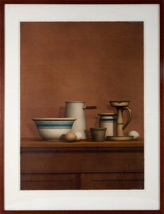 Vintage Still Life with Eggs, Candlestick and Bowl