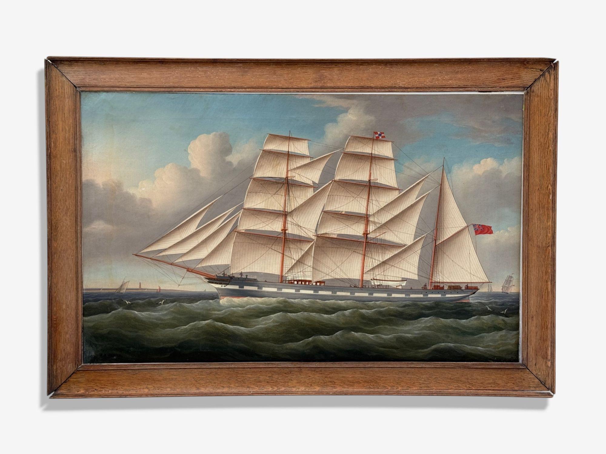 William Ball Spencer, Seascape, Oil on Canvas, Sailboat Painting, British, 19th C.

An oil on canvas by William Ball Spencer 1854–1923, a renowned British marine artist. Signed lower left, ' W.B. Spencer.' This work depicting clipper ship 