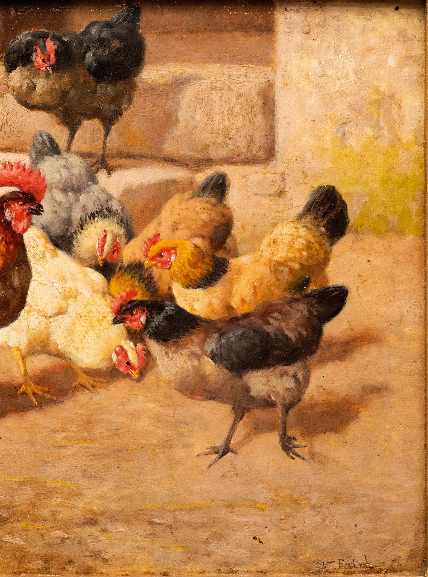 Rooster and Hens in the Barnyard William Baptiste Baird (U.S./France 1847-1917) For Sale 1